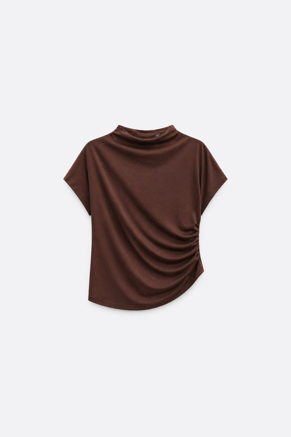 Top Drapeado Cuello Medio - Marrón