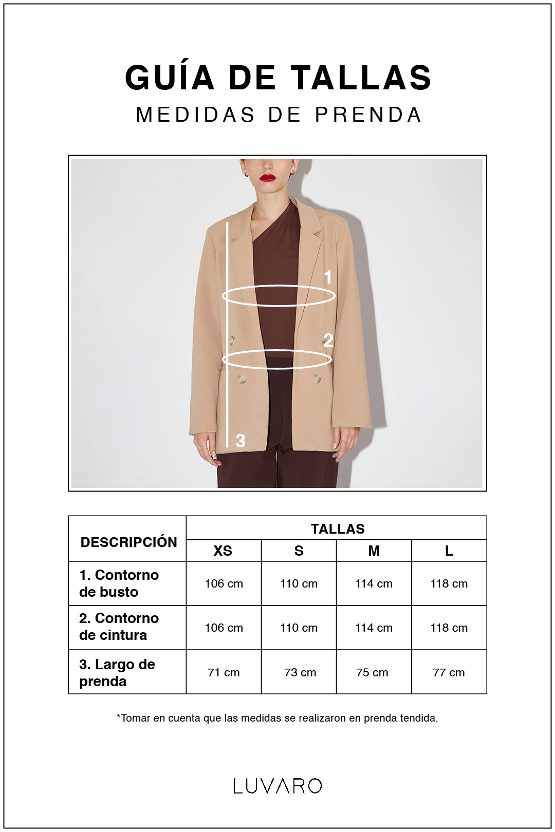 Guía de tallas de Blazer Cruzado Botones - Gris