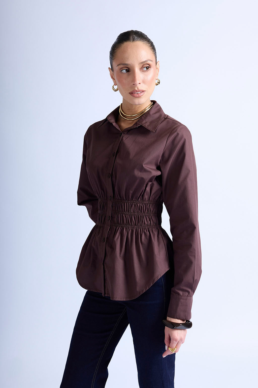 Blusa Clásica Cinturón - Marrón