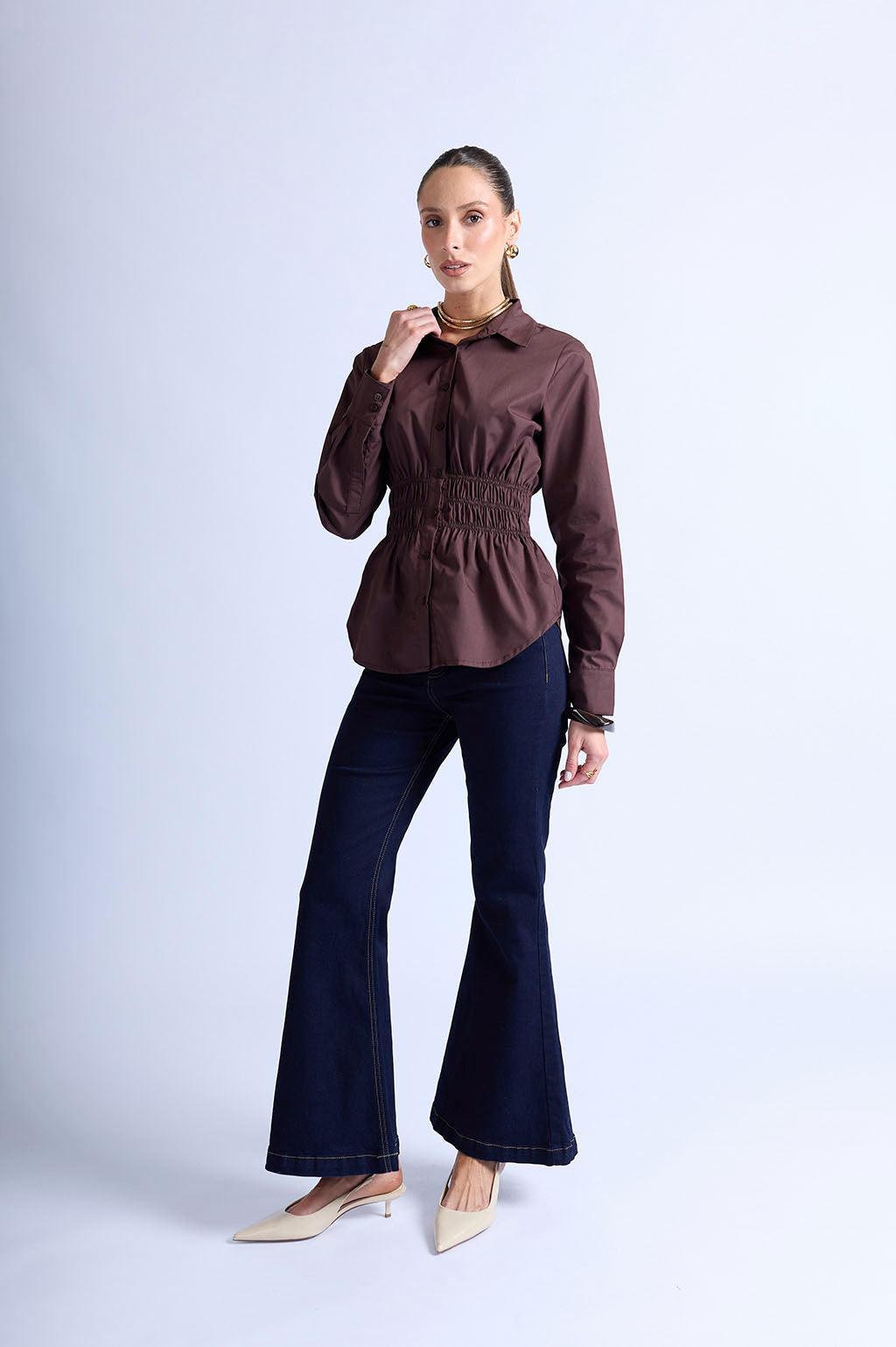 Blusa Clásica Cinturón - Marrón