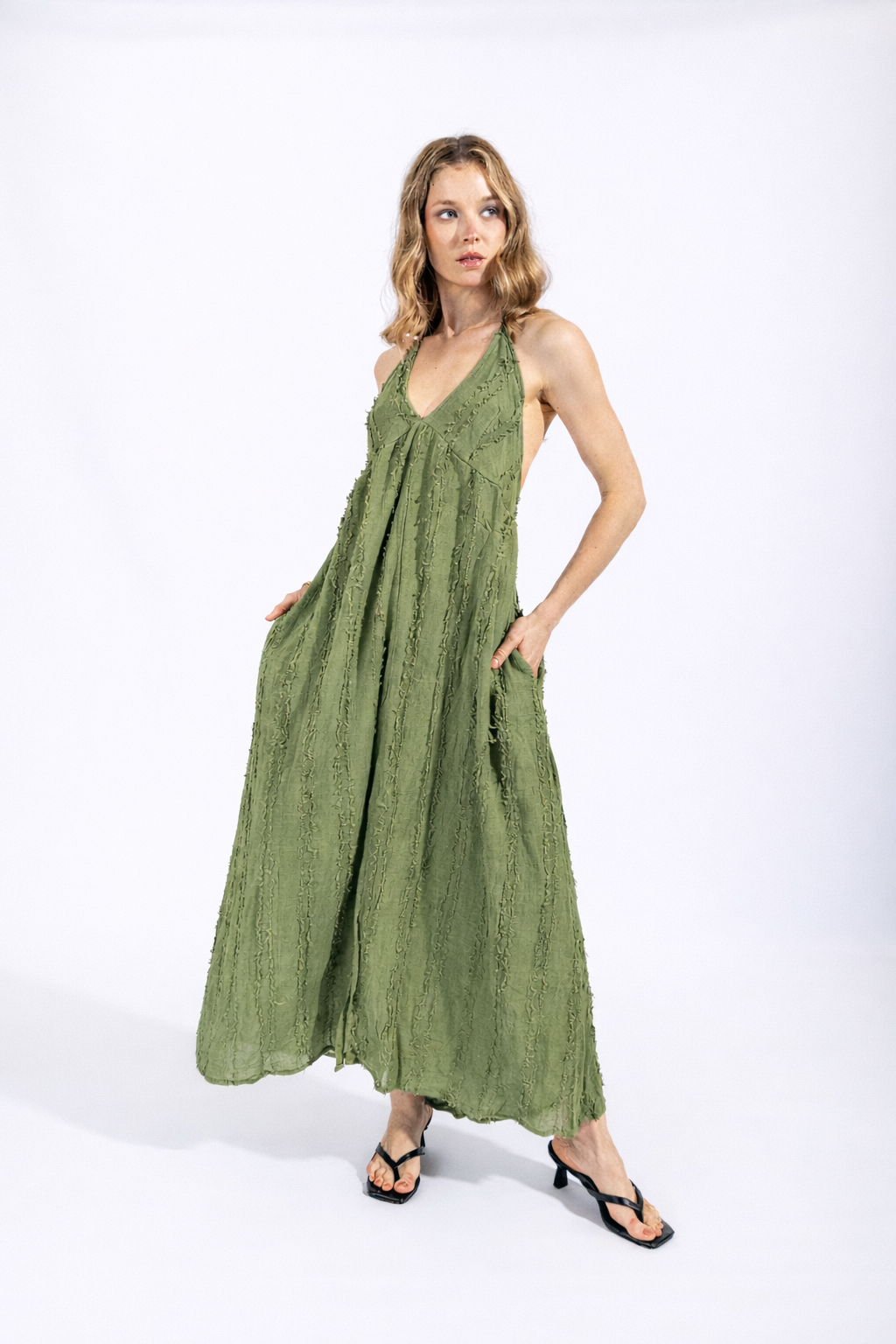 Vestido Midi Textura- Verde