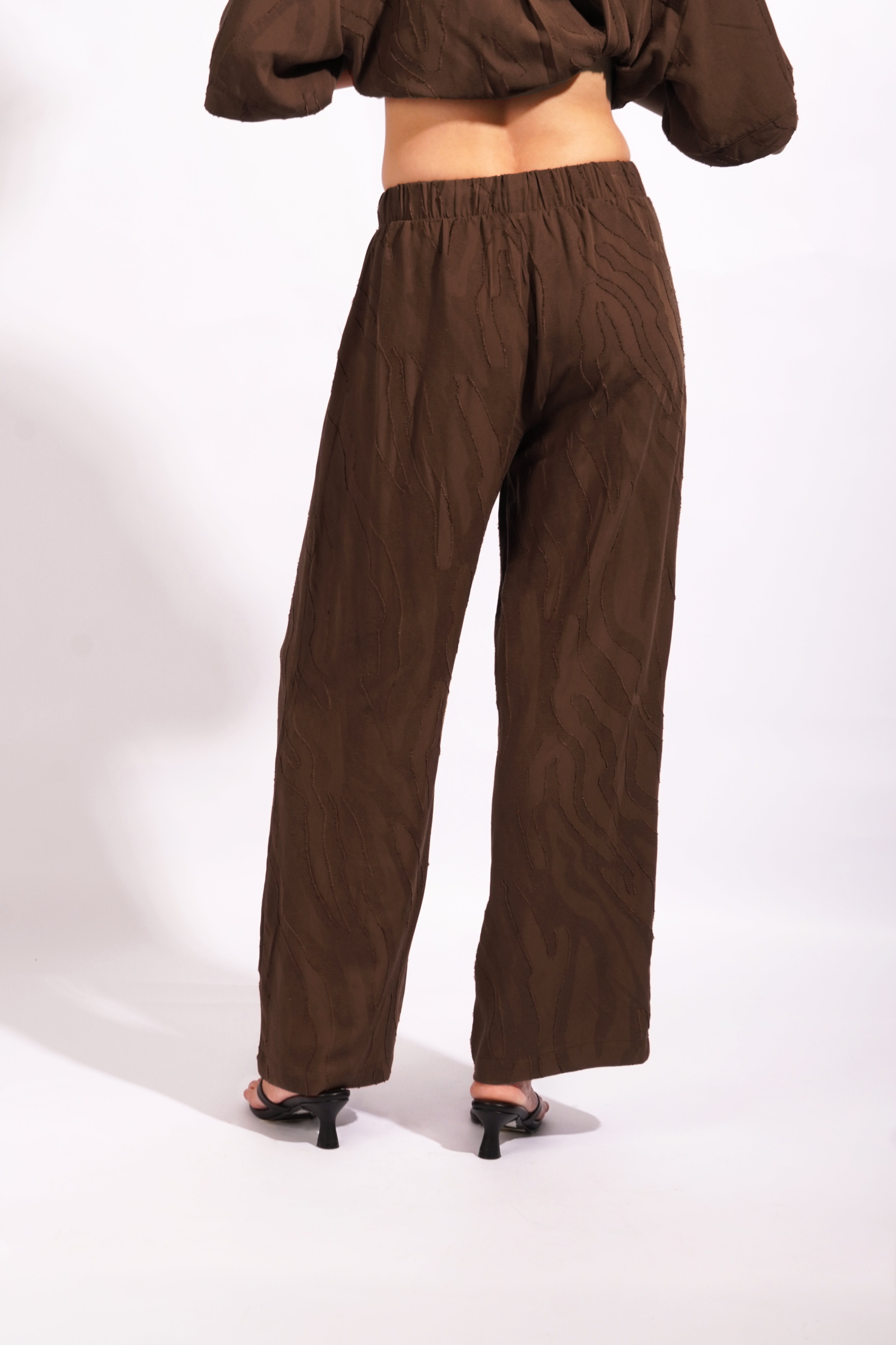 Pantalón Recto Estampado Lino - Marrón