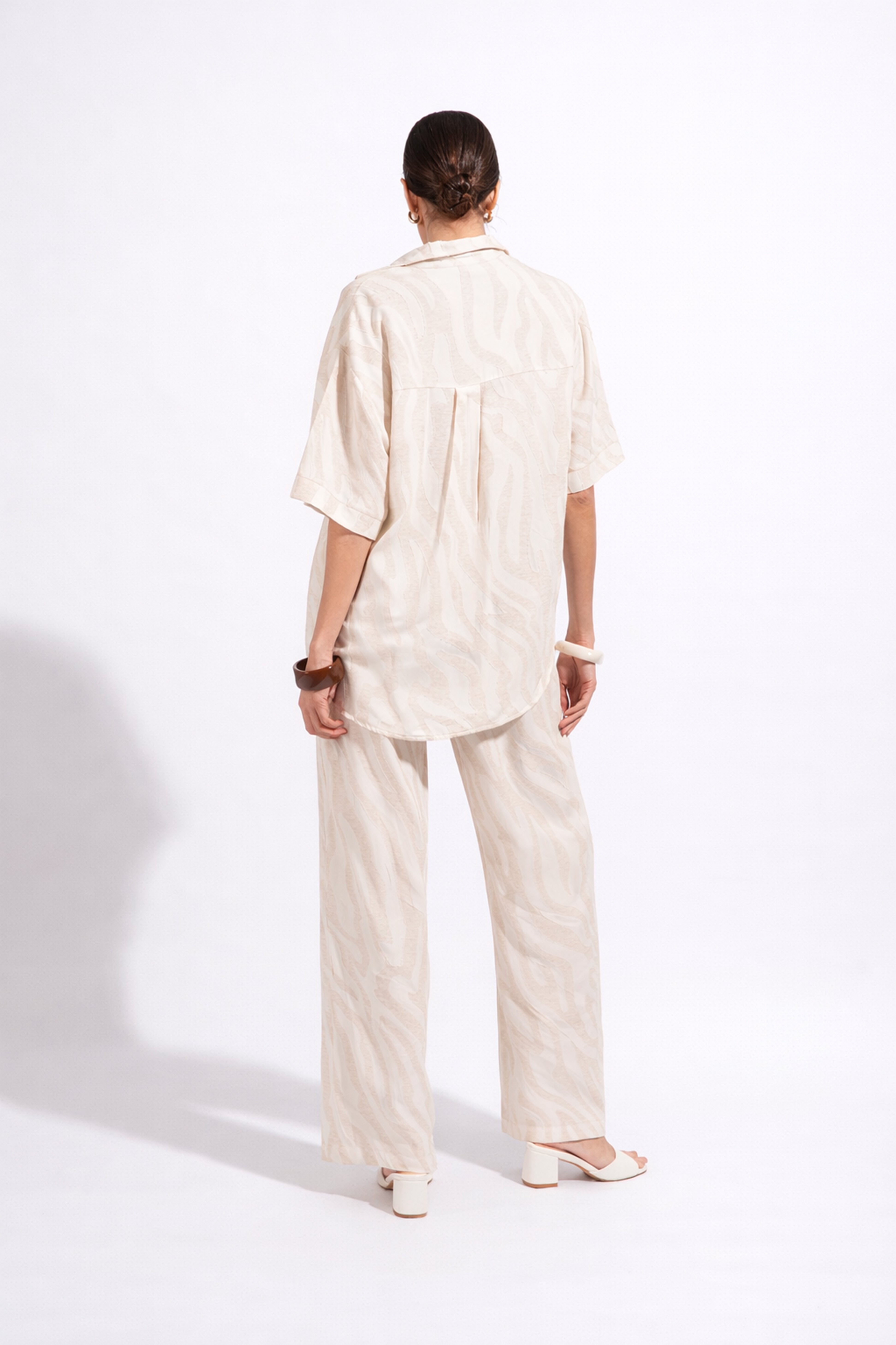 Pantalón Recto Estampado Lino - Natural