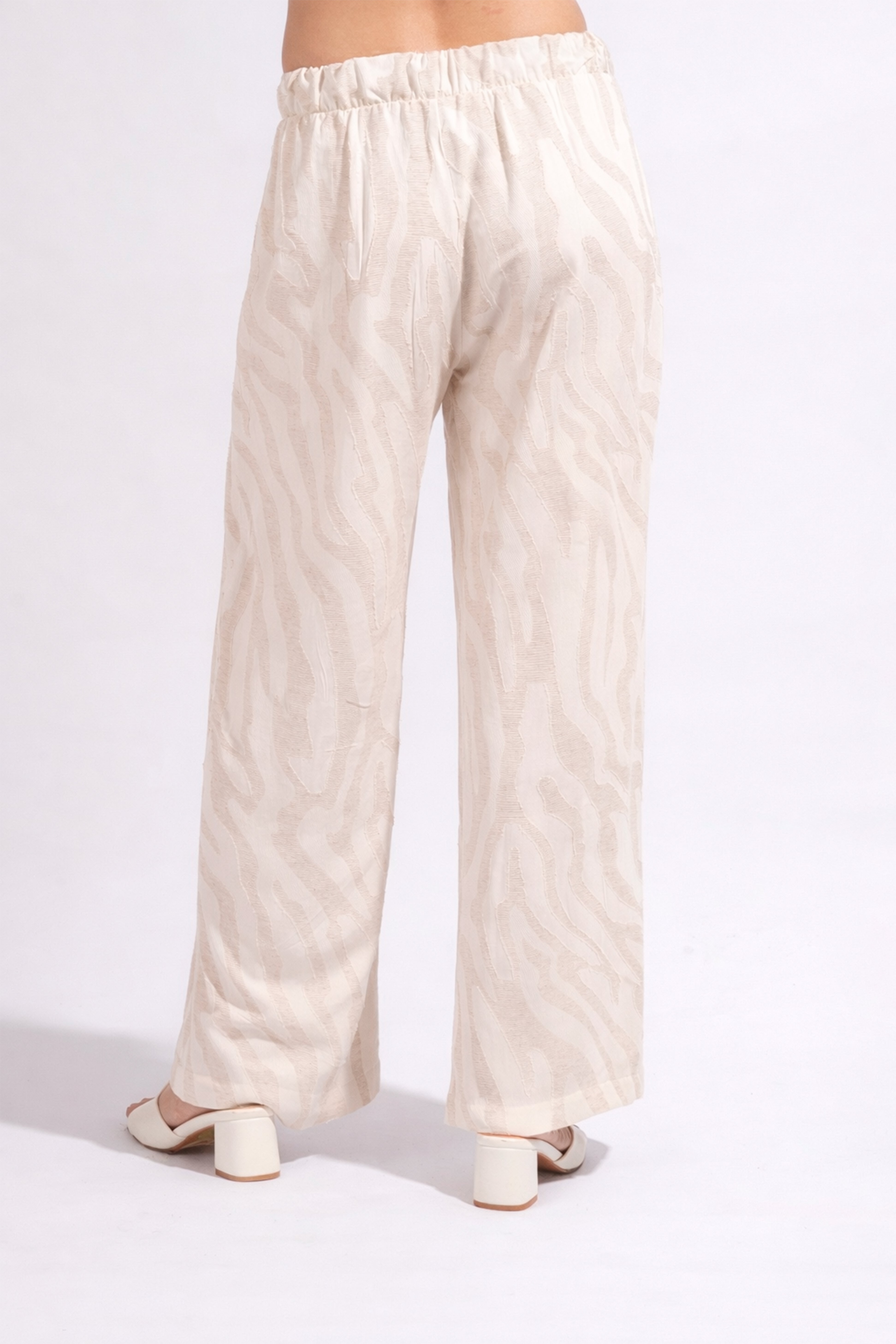 Pantalón Recto Estampado Lino - Natural