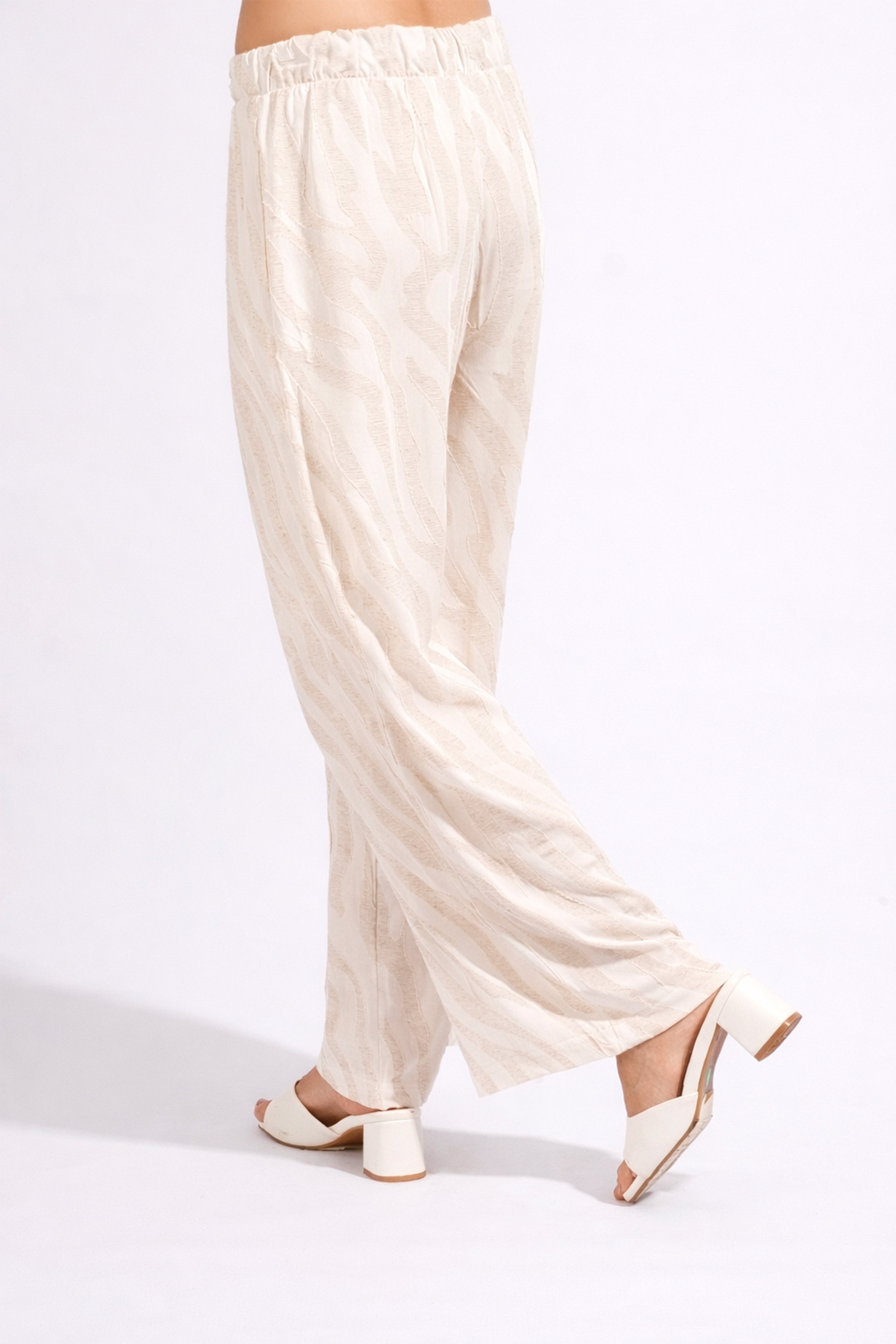 Pantalón Recto Estampado Lino - Natural