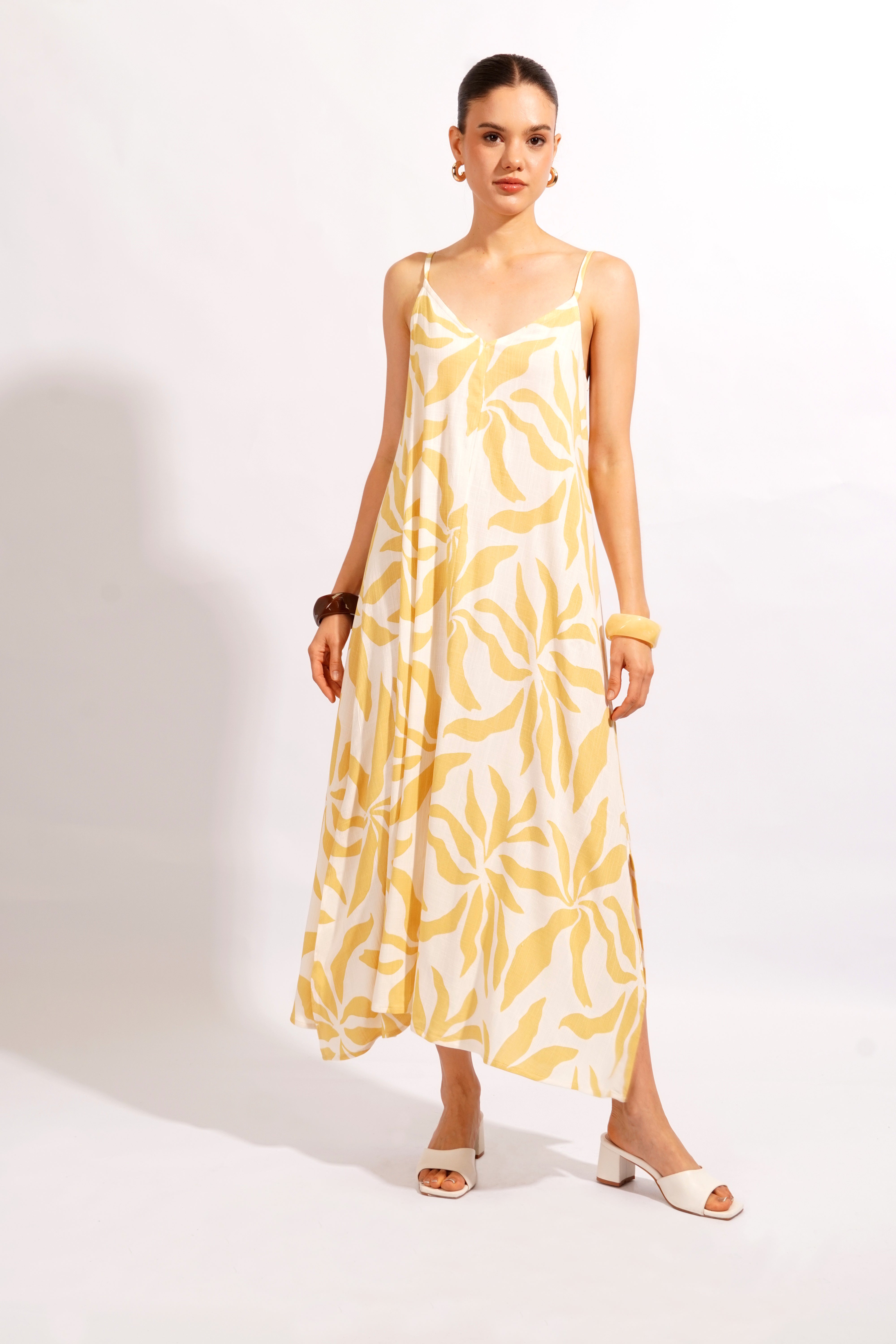 Vestido Tiras Estampado - Amarillo