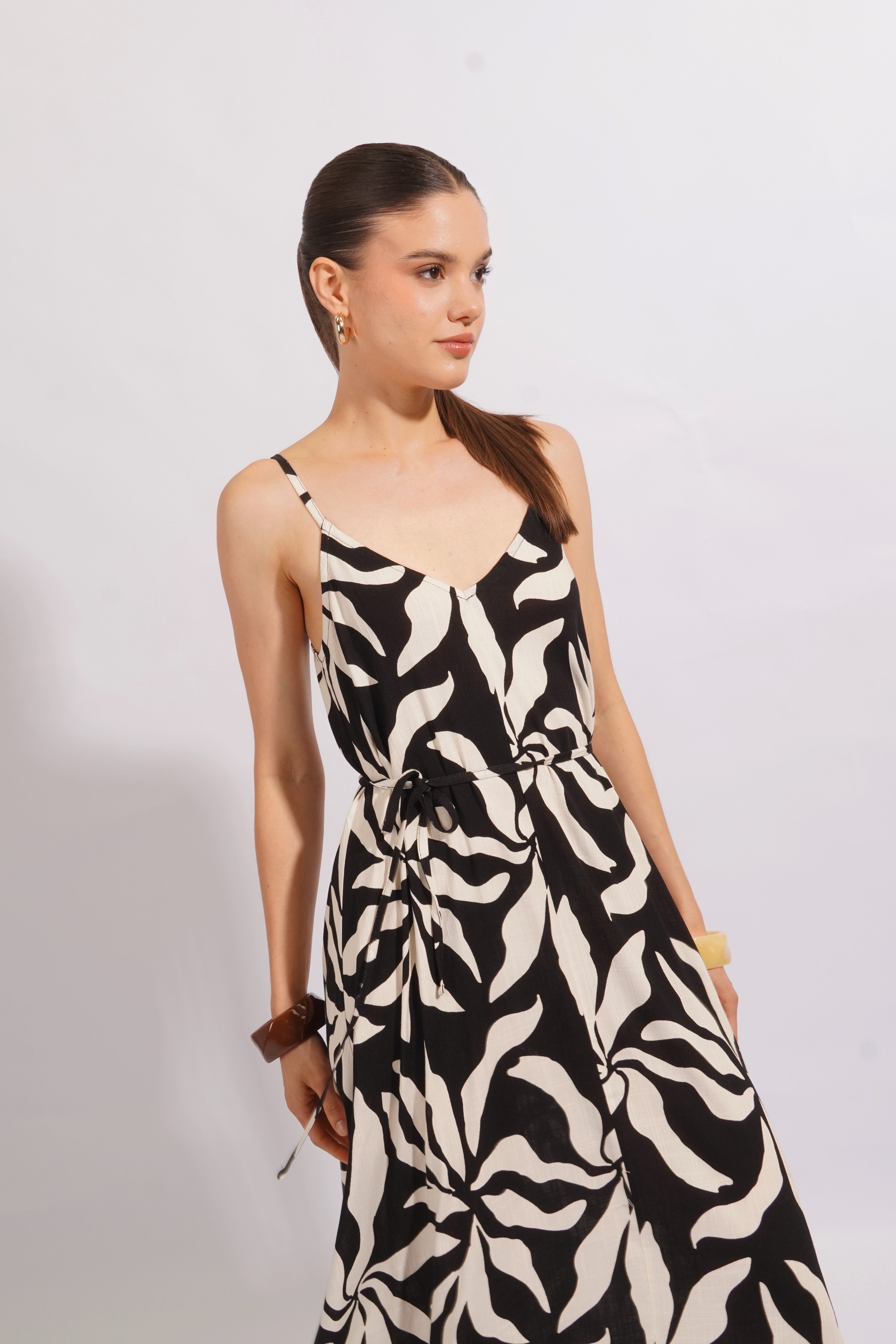 Vestido Tiras Estampado - Negro