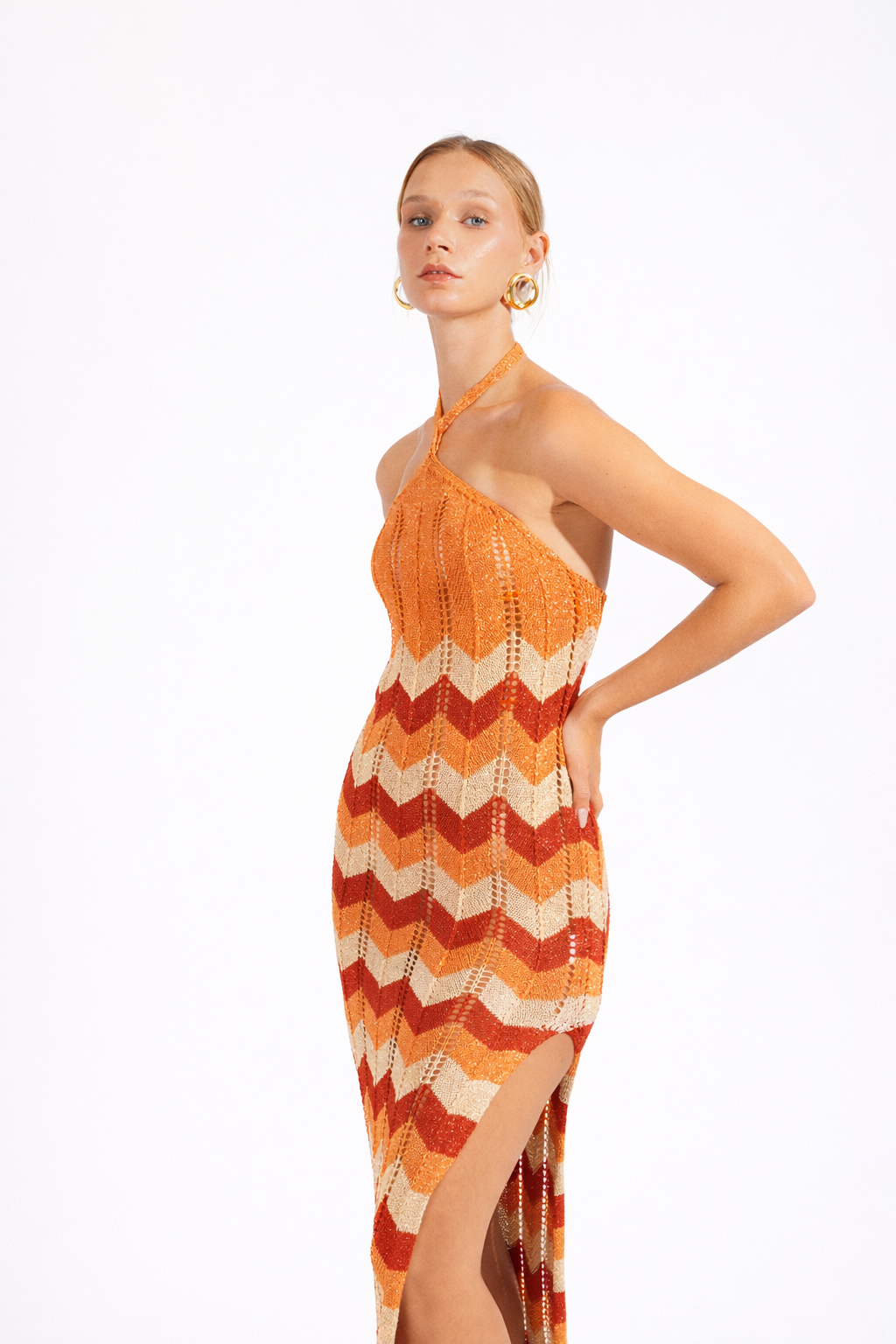 Vestido Midi Rayas - Naranja