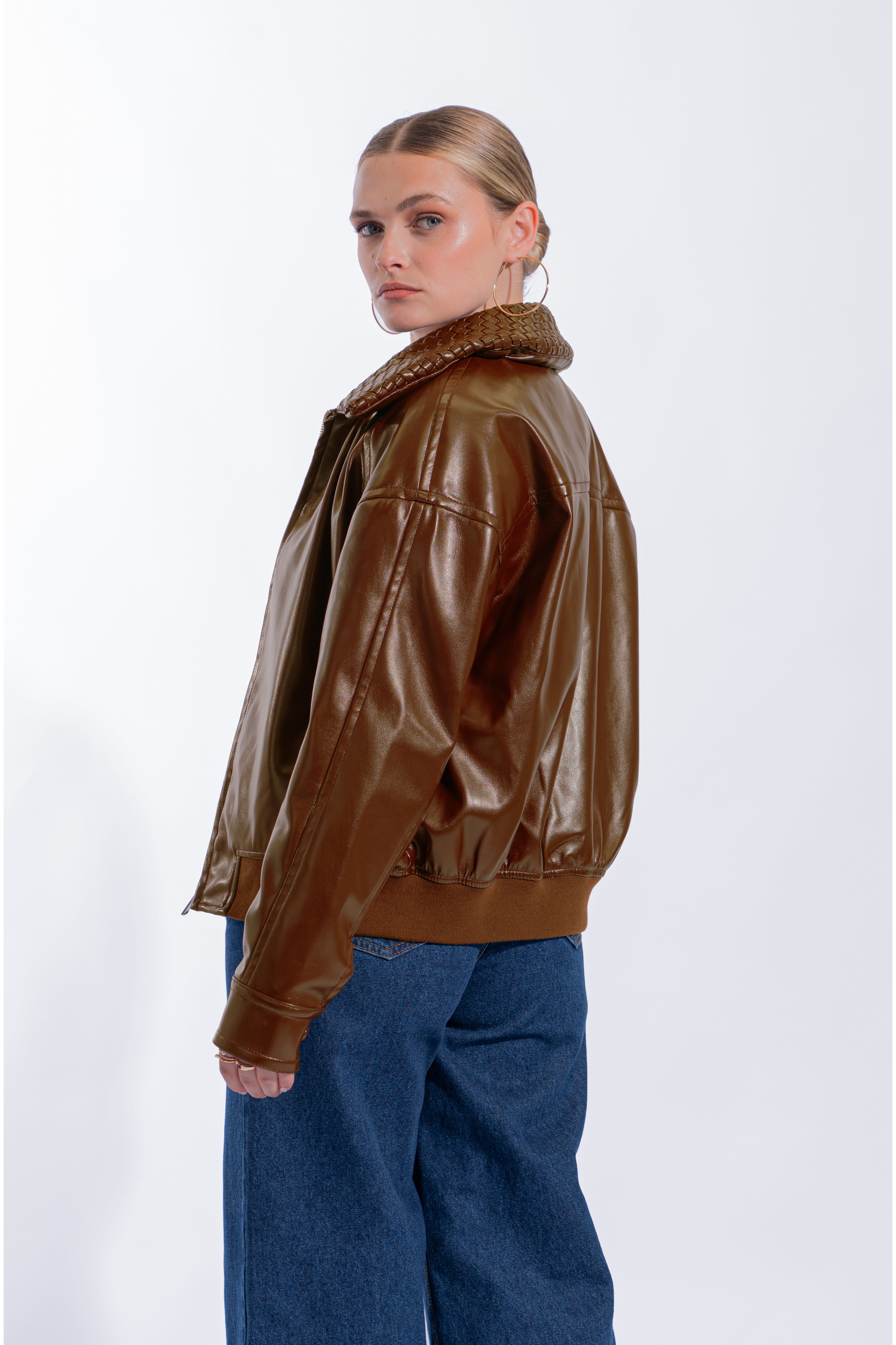 Casaca Leather Cuello Textura - Camel