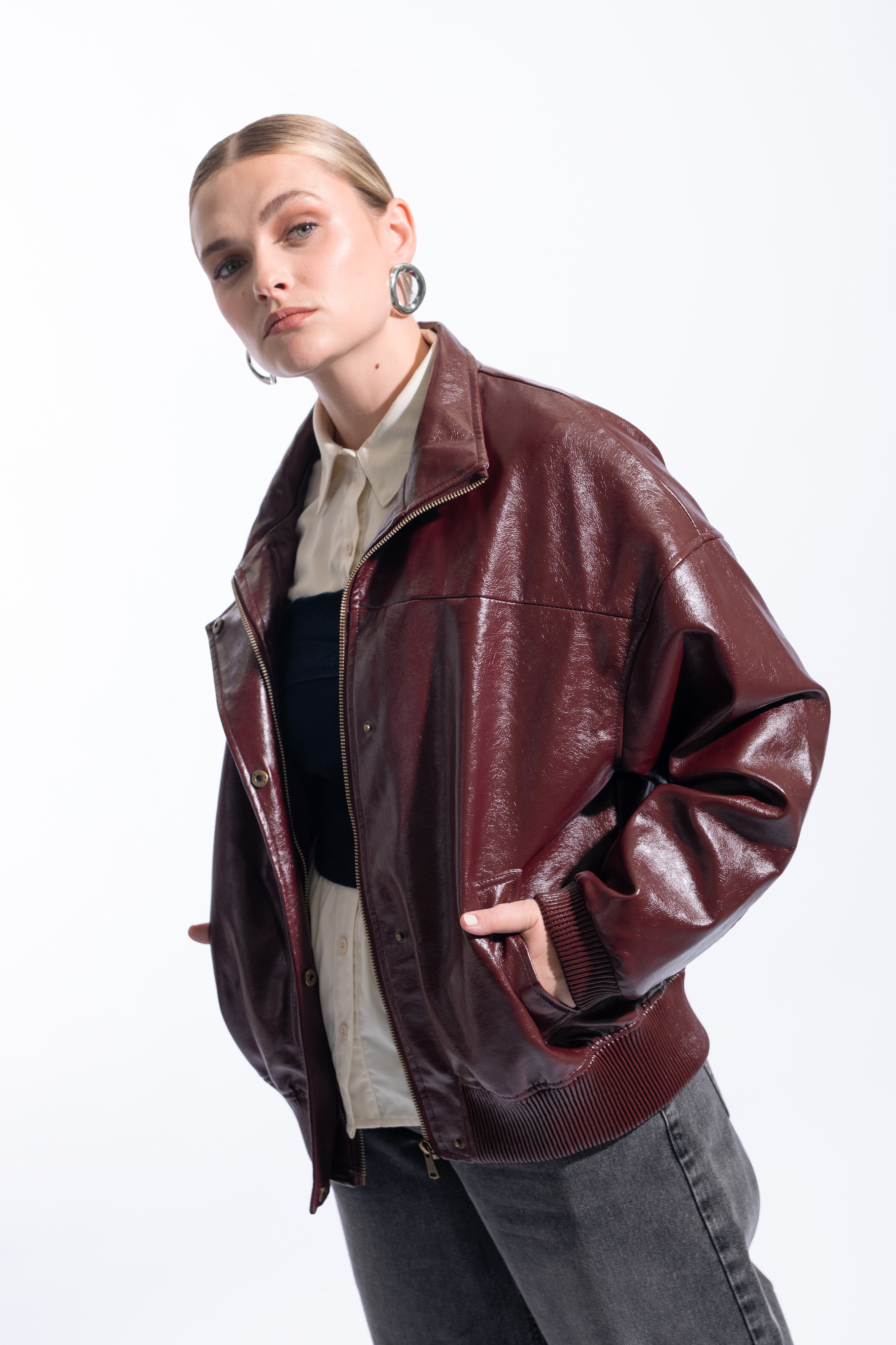 Casaca Leather Oversize - Burgundy