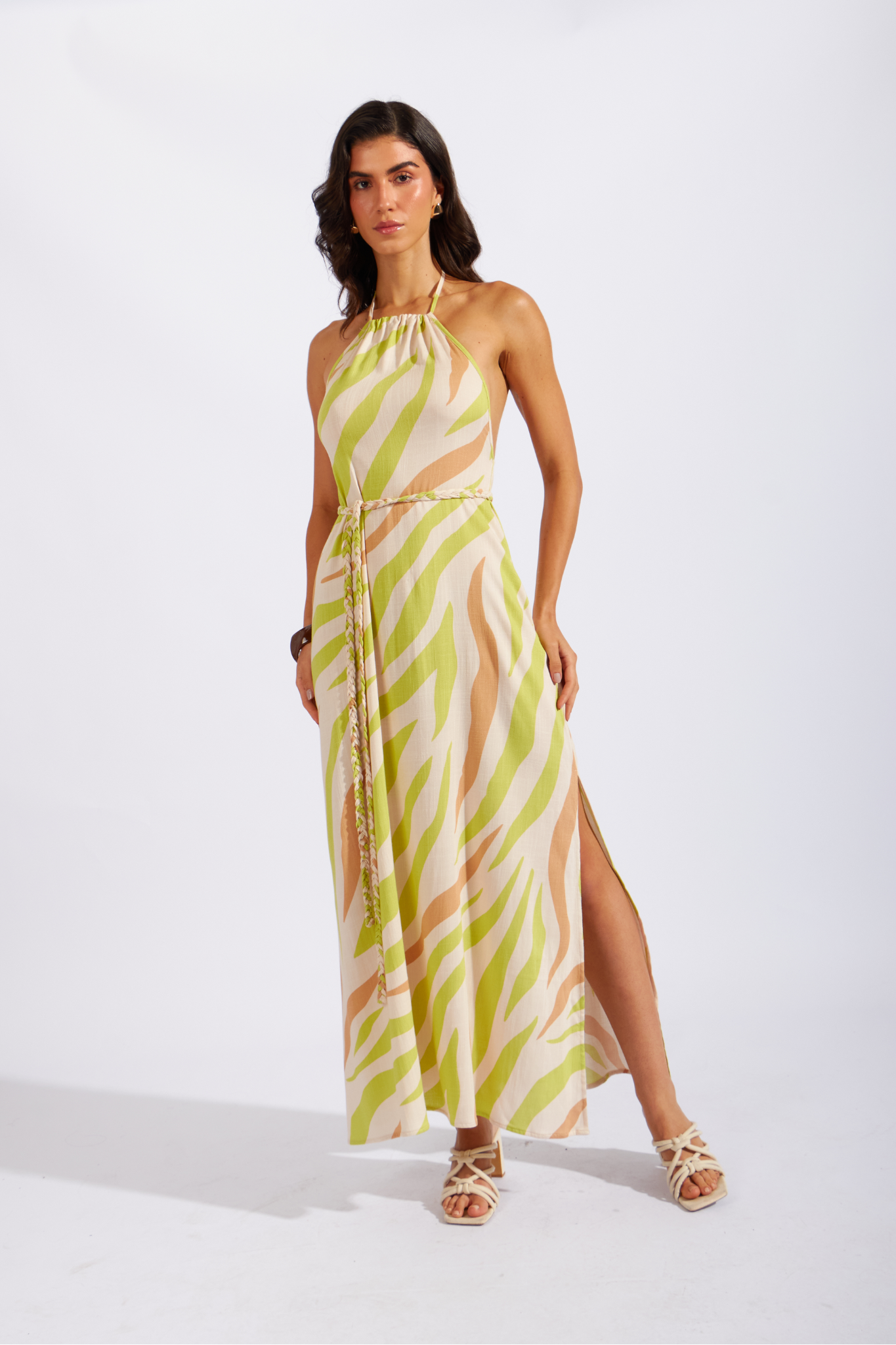 Vestido Halter Estampado - Beige