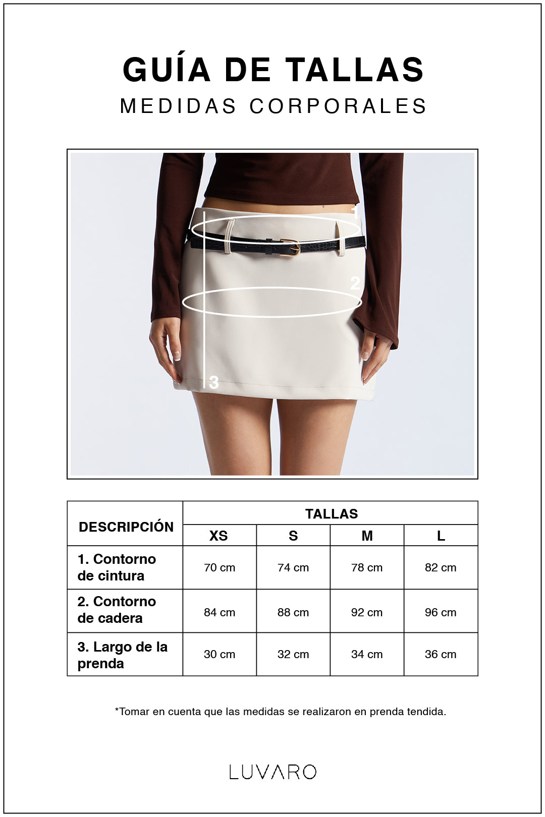 Guía de tallas de Falda Mini Bolsillos - Negro