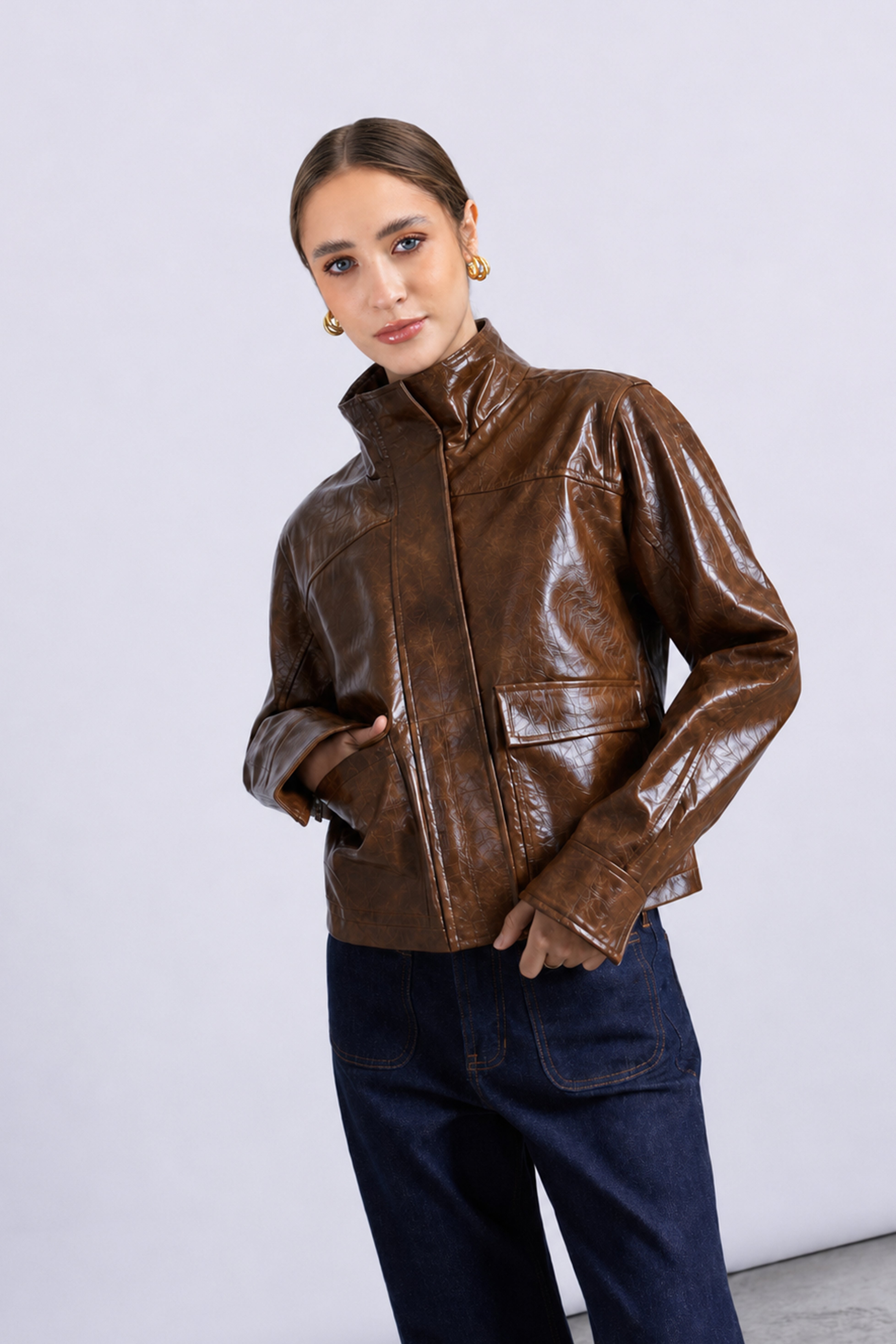 Faux Leather Jacket - Camel