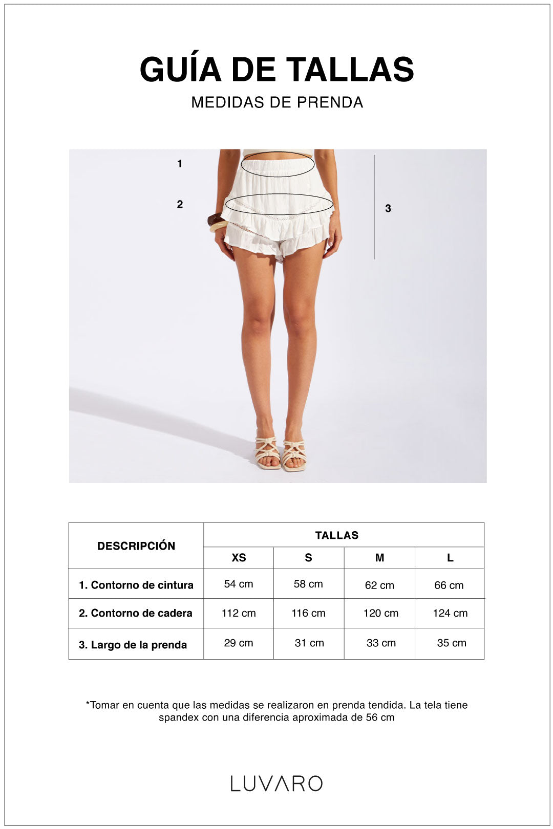 Guía de tallas de Falda Short Volantes - Negro