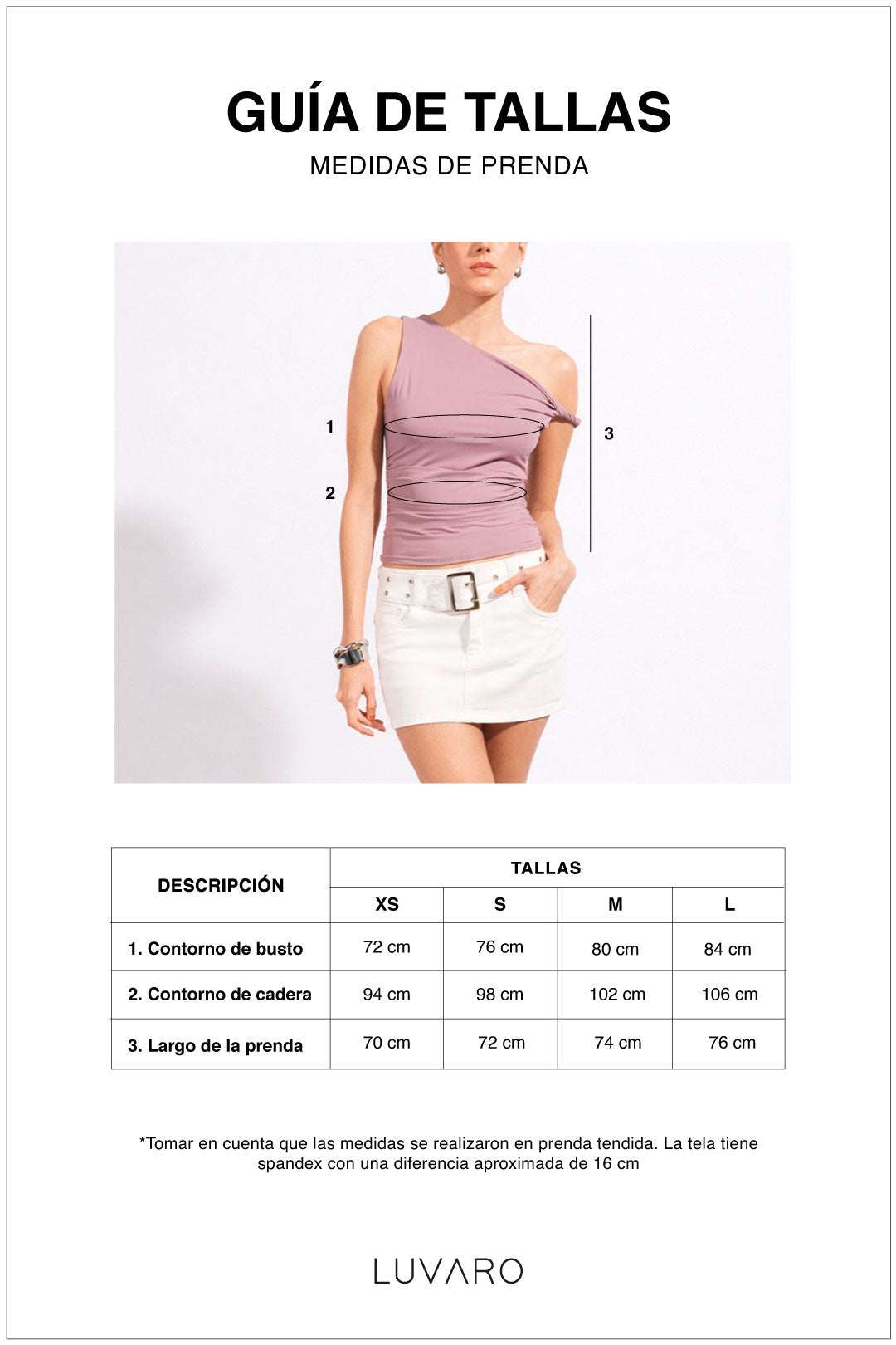 Guía de tallas de Top Asimétrico Twist - Negro