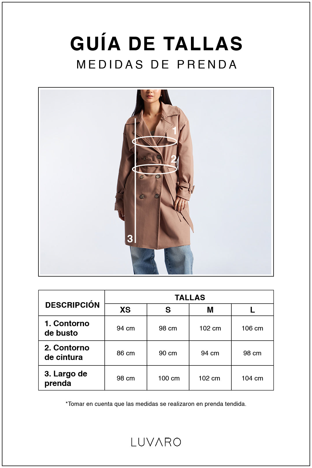 Guía de tallas de Trench Coat Midi - Café
