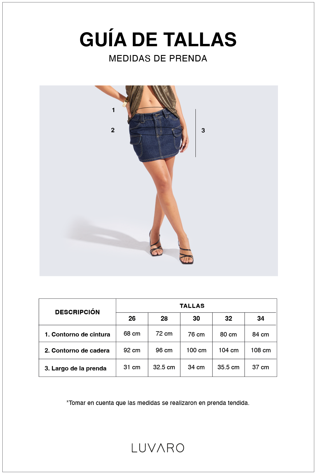 Guía de tallas de Falda Bolsillos Cargo - Perla