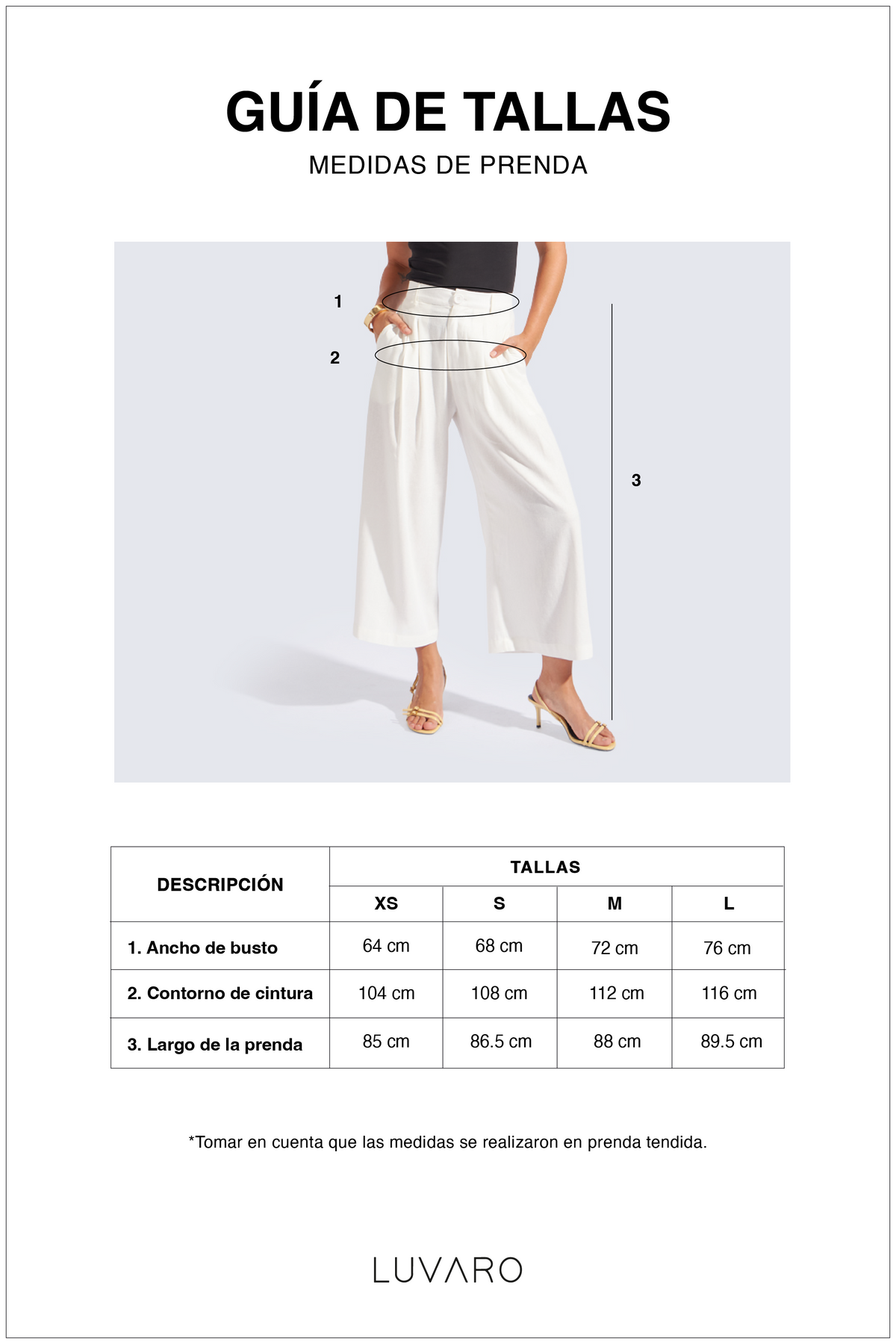 Guía de tallas de Pantalón Culotte con Pliegues - Natural