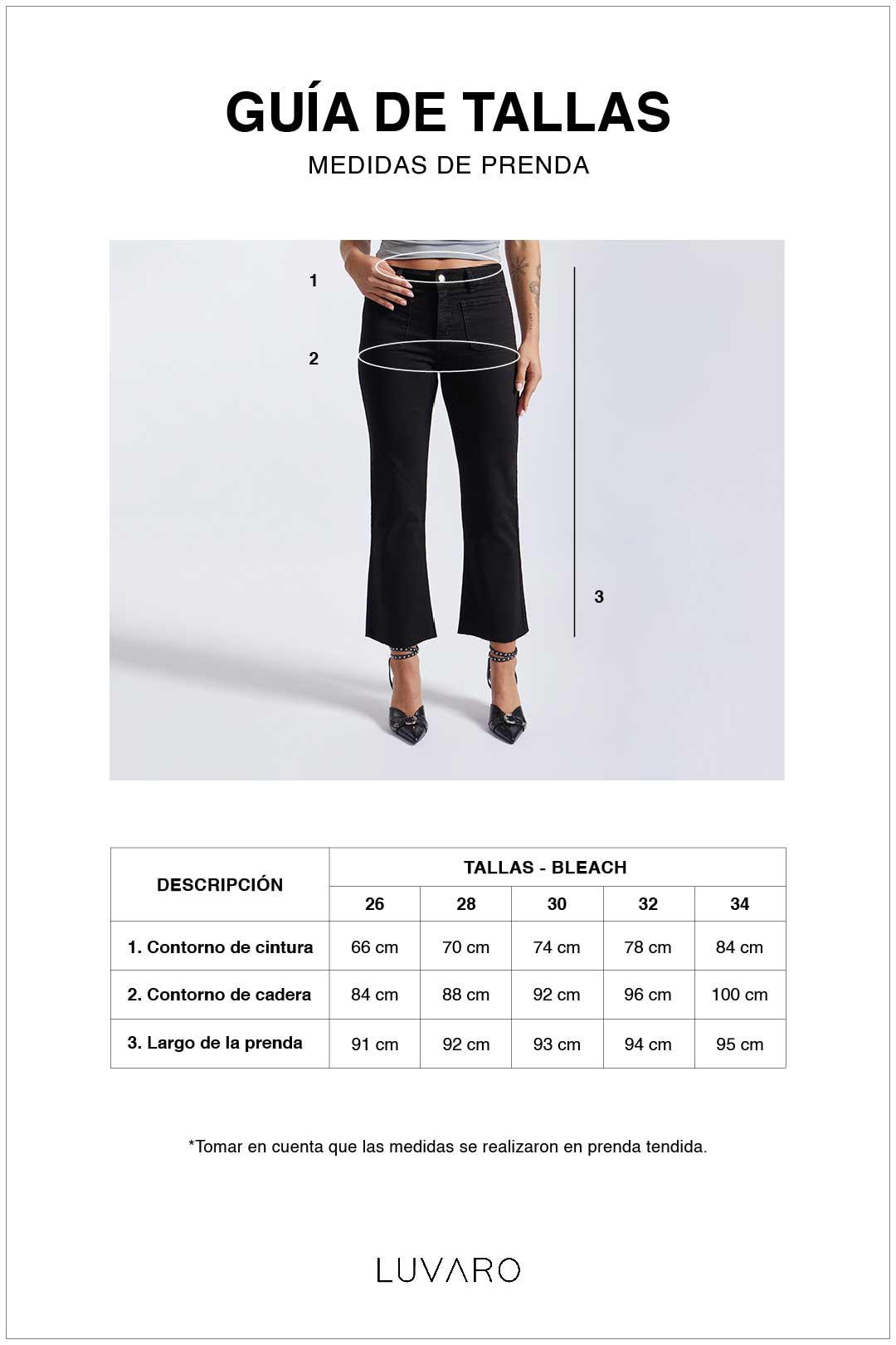 Guía de tallas de Denim Cropped Flare - Black