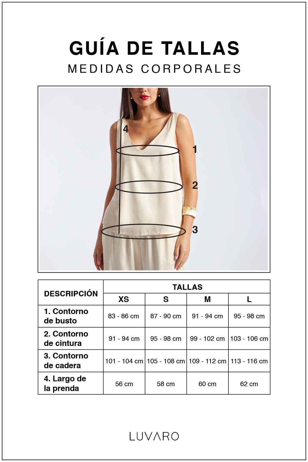 Guía de tallas de Blusa sin Mangas - Negro