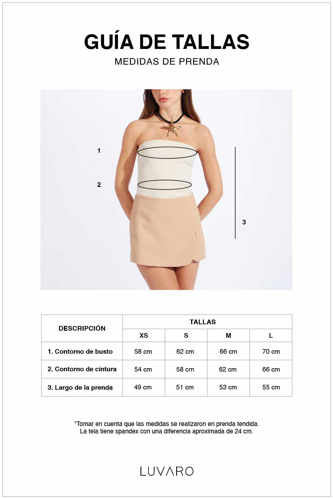 Guía de tallas de Body Strapless - Blanco