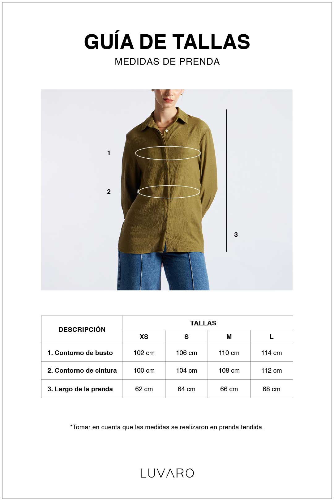 Guía de tallas de Camisa Fluida Básica - Gris Claro