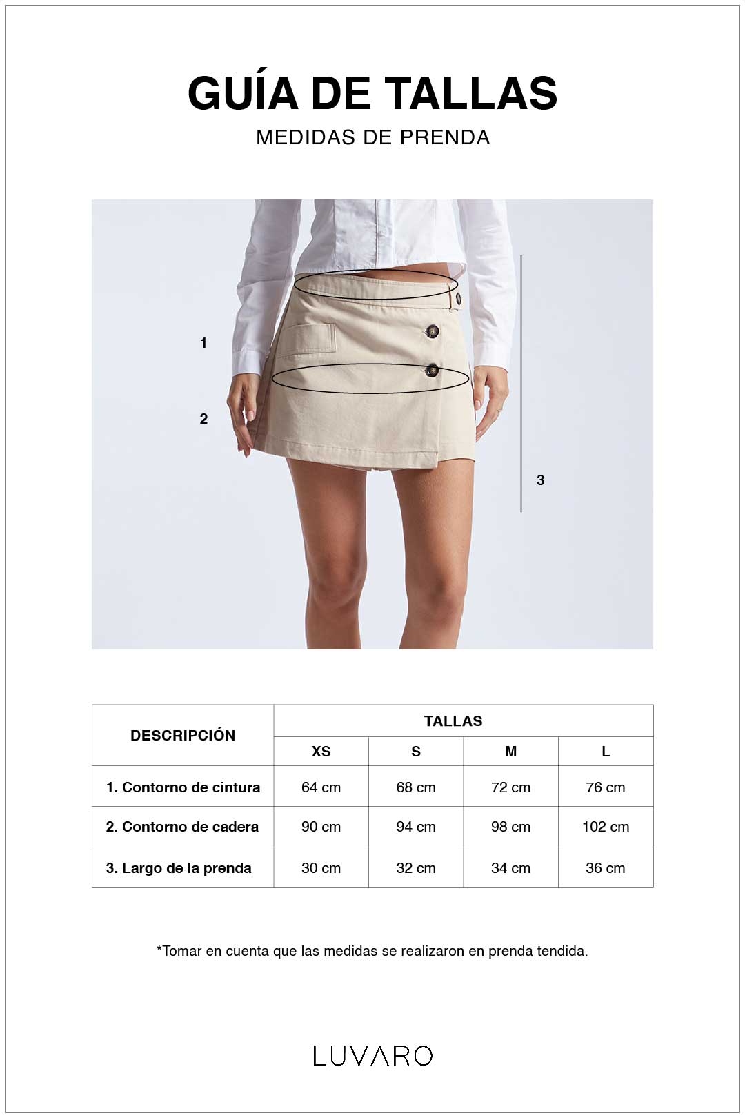 Guía de tallas de Falda Short Botones  - Marrón