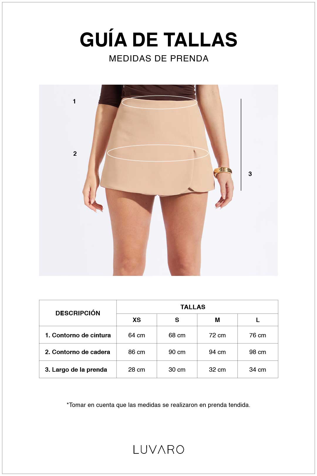 Guía de tallas de Falda Short Minimal - Negro