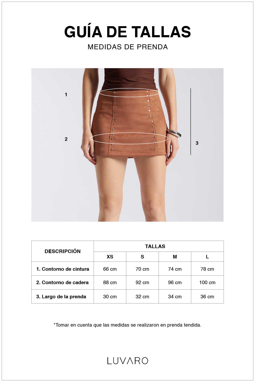 Guía de tallas de Falda Suede con Apliques - Negro