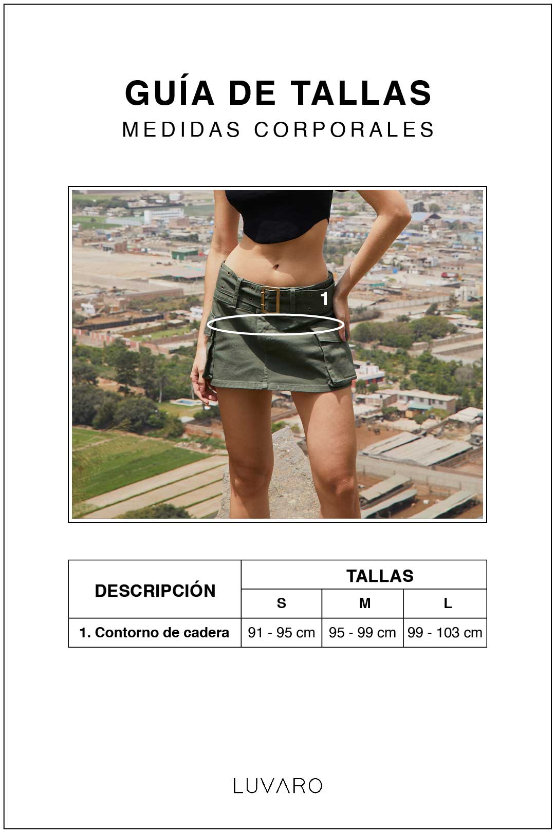 Guía de tallas de Falda Cargo Hadid - Celeste