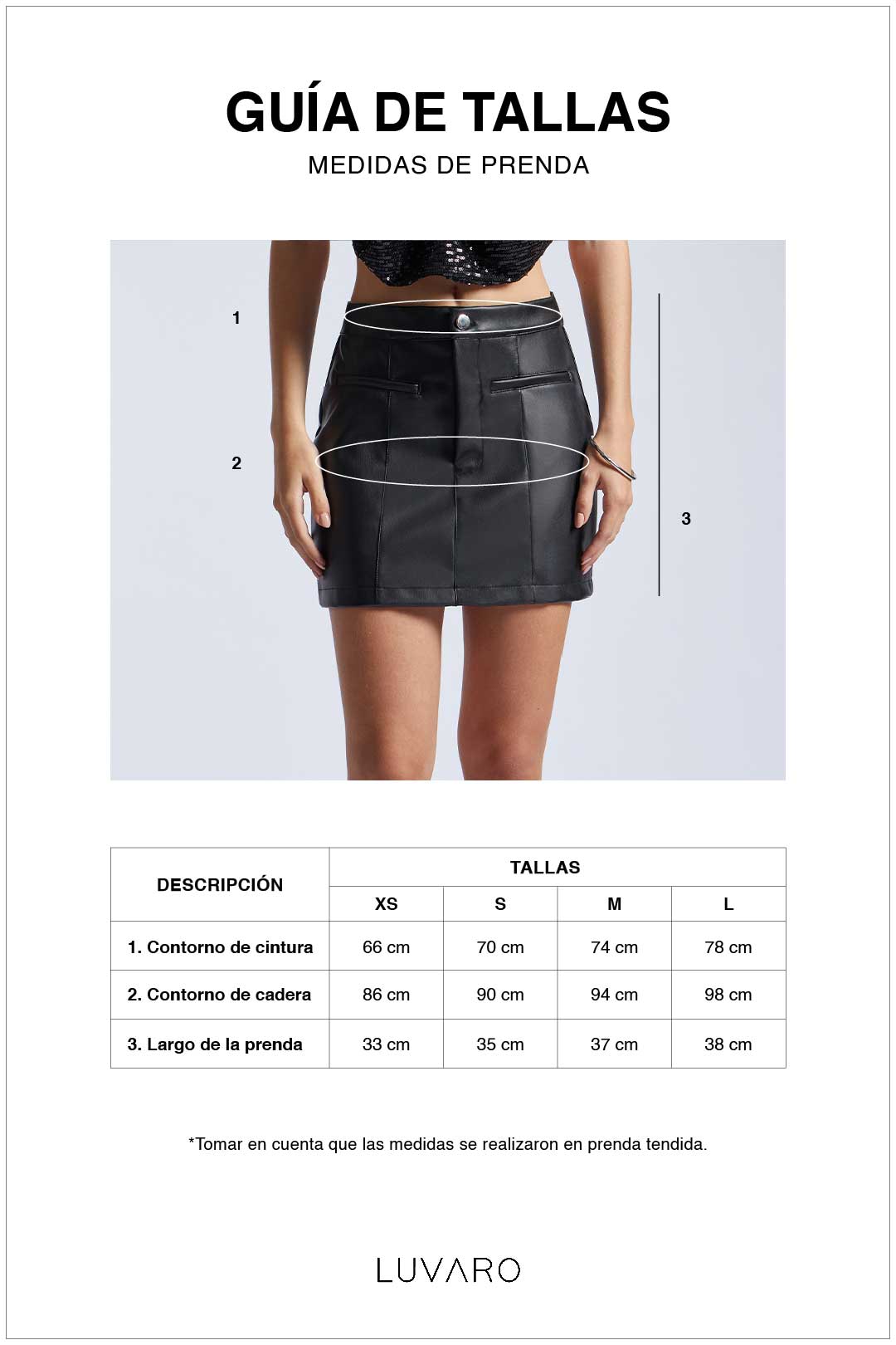 Guía de tallas de Falda Leather Mini - Negro