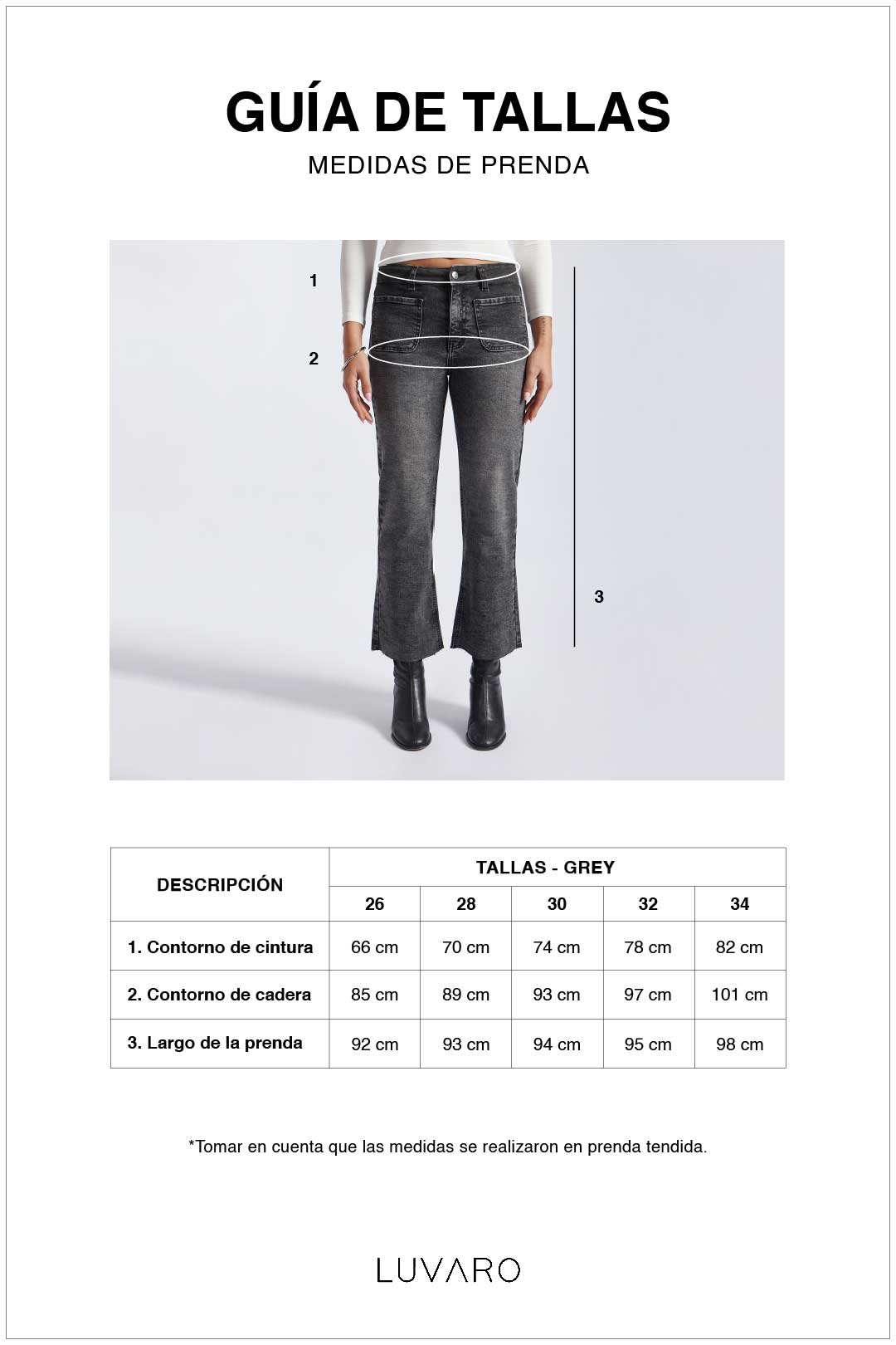 Guía de tallas de Denim Cropped Flare - Grey