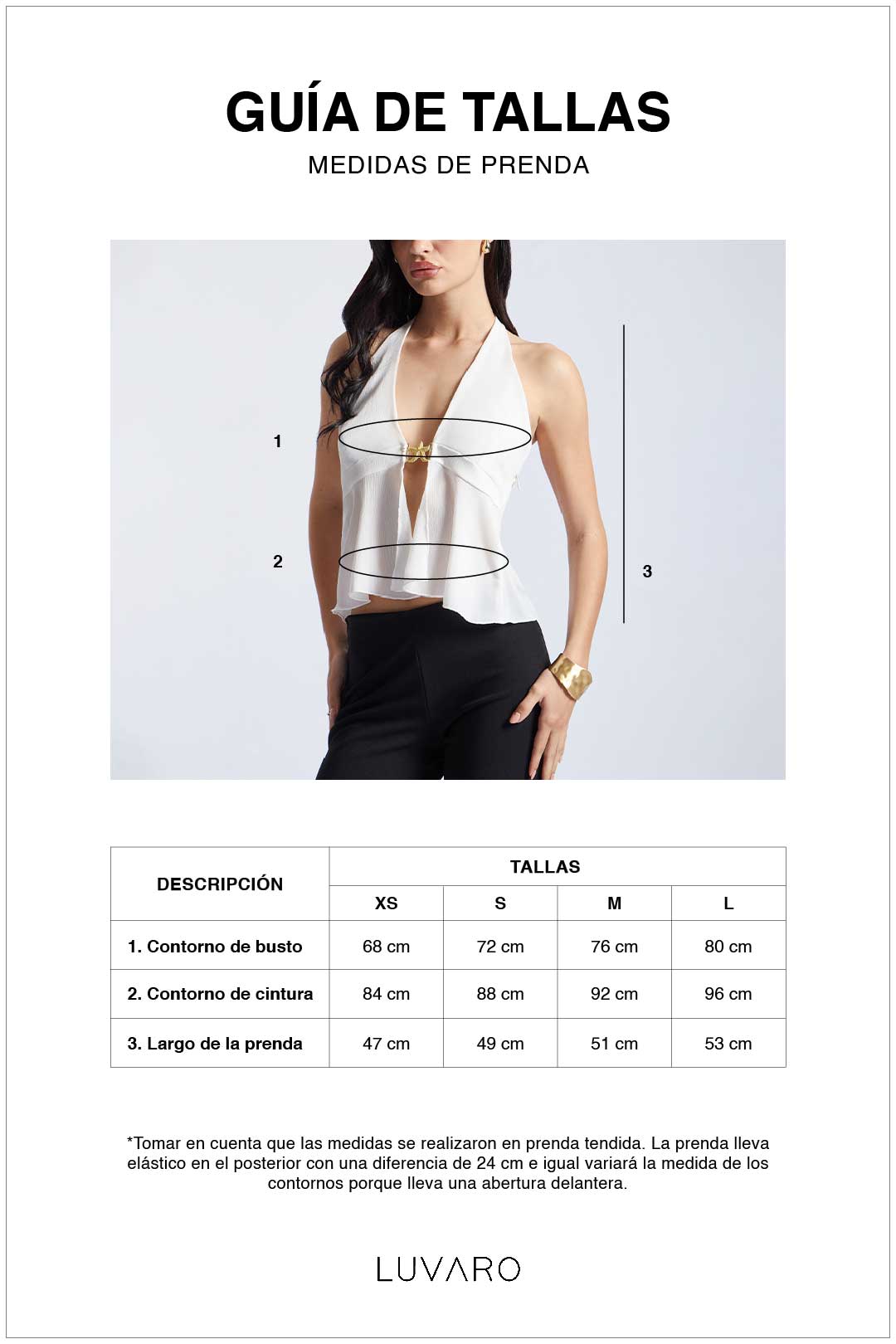 Guía de tallas de Split Halter Top Broche - Negro