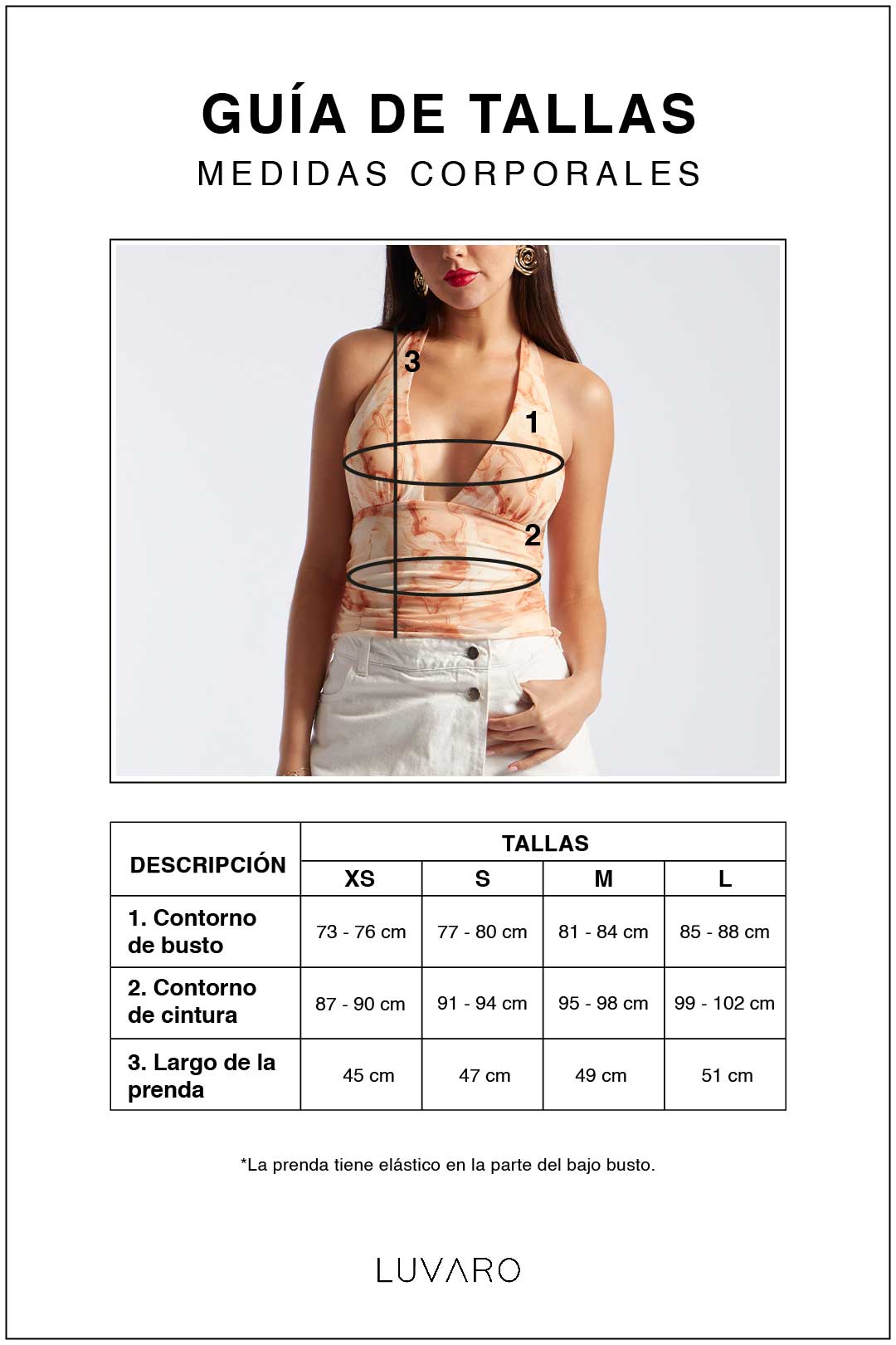 Guía de tallas de Top Mesh Estampado - Estampado Naranja