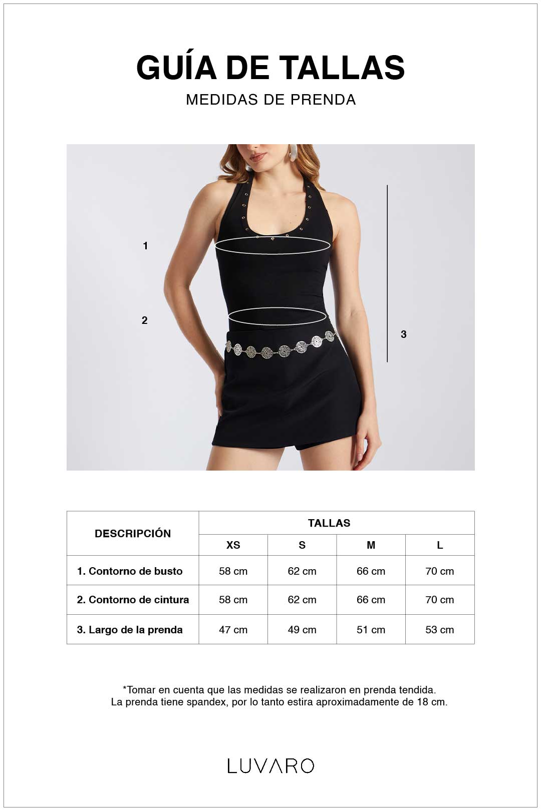 Guía de tallas de Top Punto Halter con Apliques - Negro