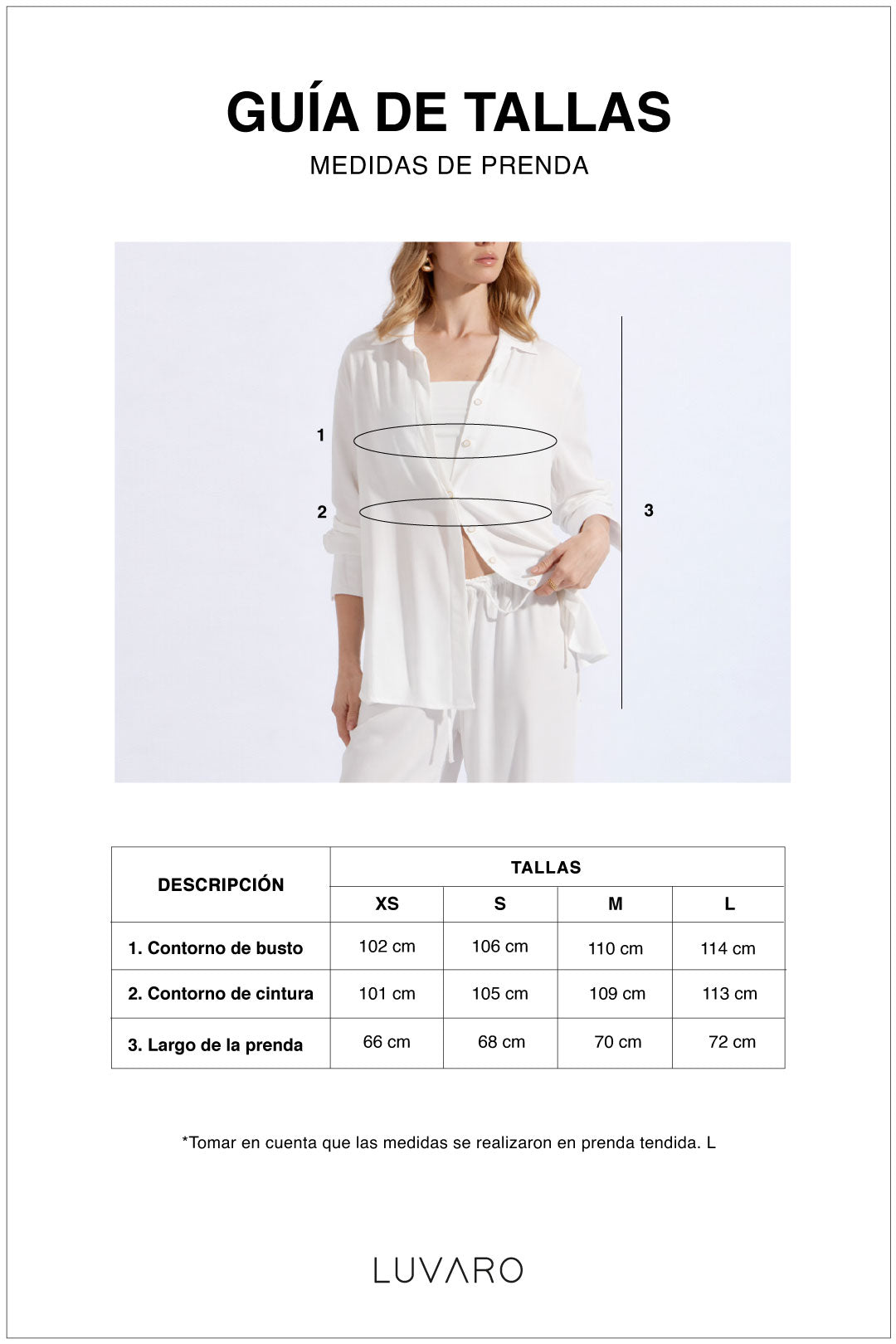 Guía de tallas de Blusa Manga Larga - Marrón