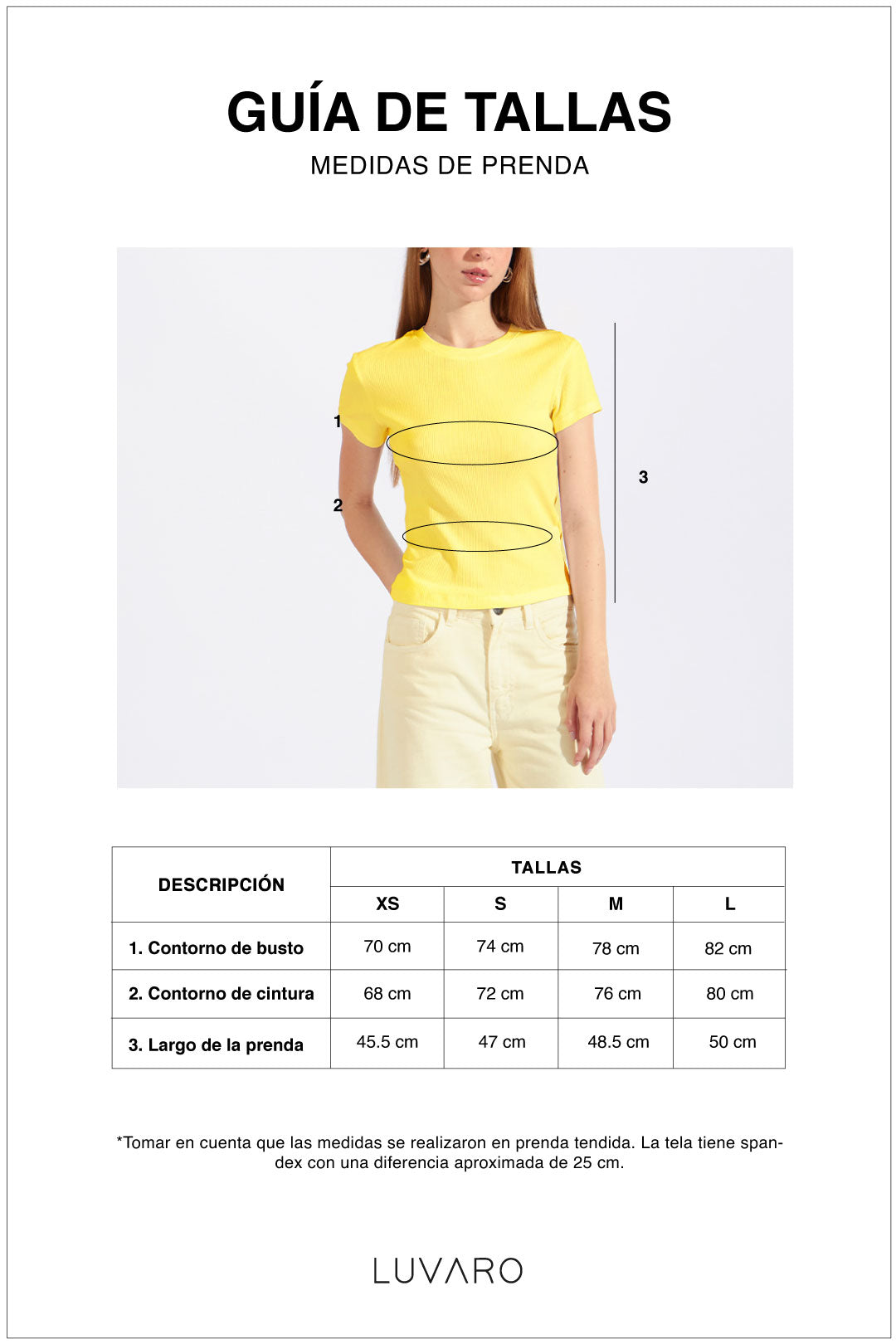 Guía de tallas de Camiseta Manga Corta - Amarillo