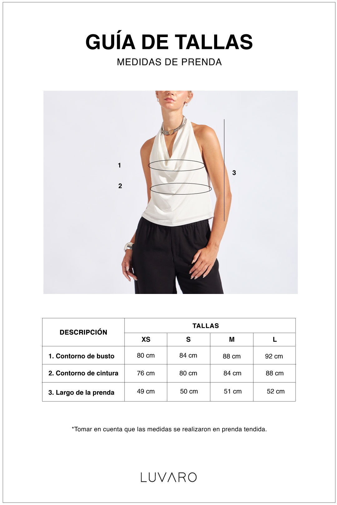 Guía de tallas de Top Escote Caído - Acero