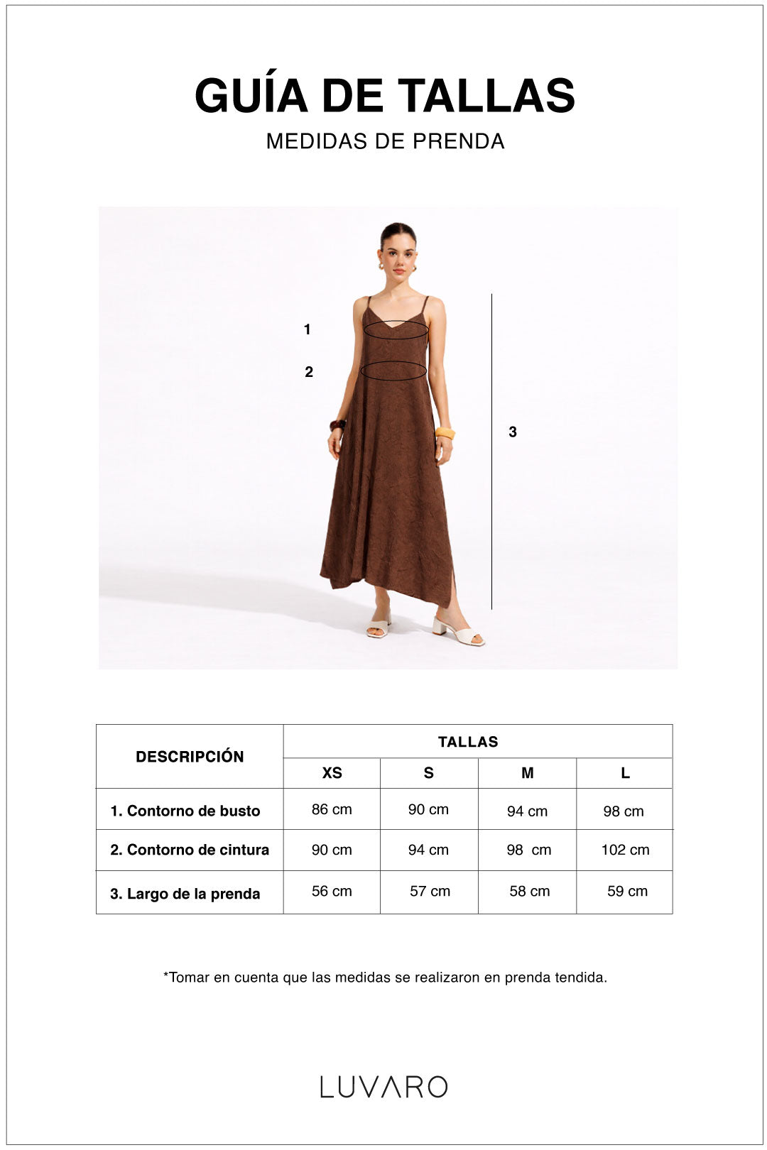 Guía de tallas de Vestido Tiras - Perla