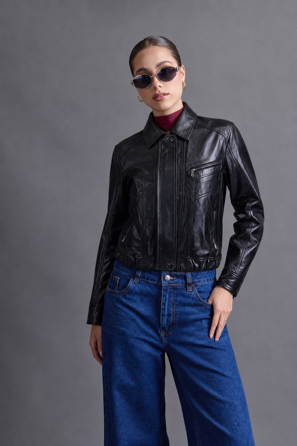 Casaca Bomber Leather - Negro