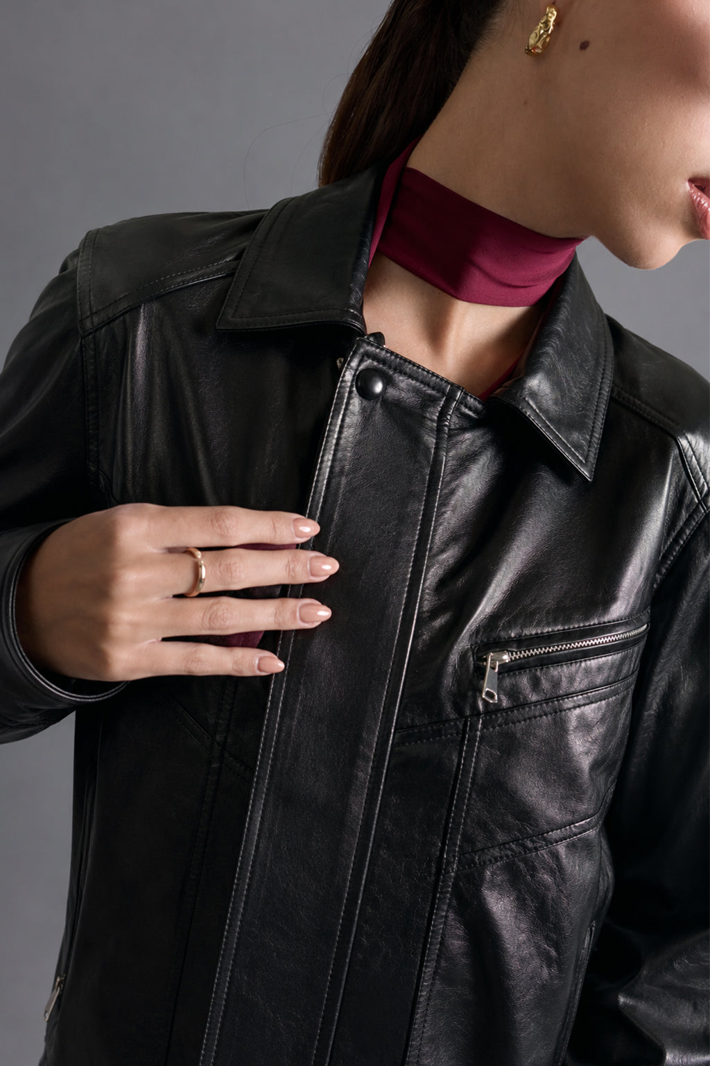 Casaca Bomber Leather - Negro