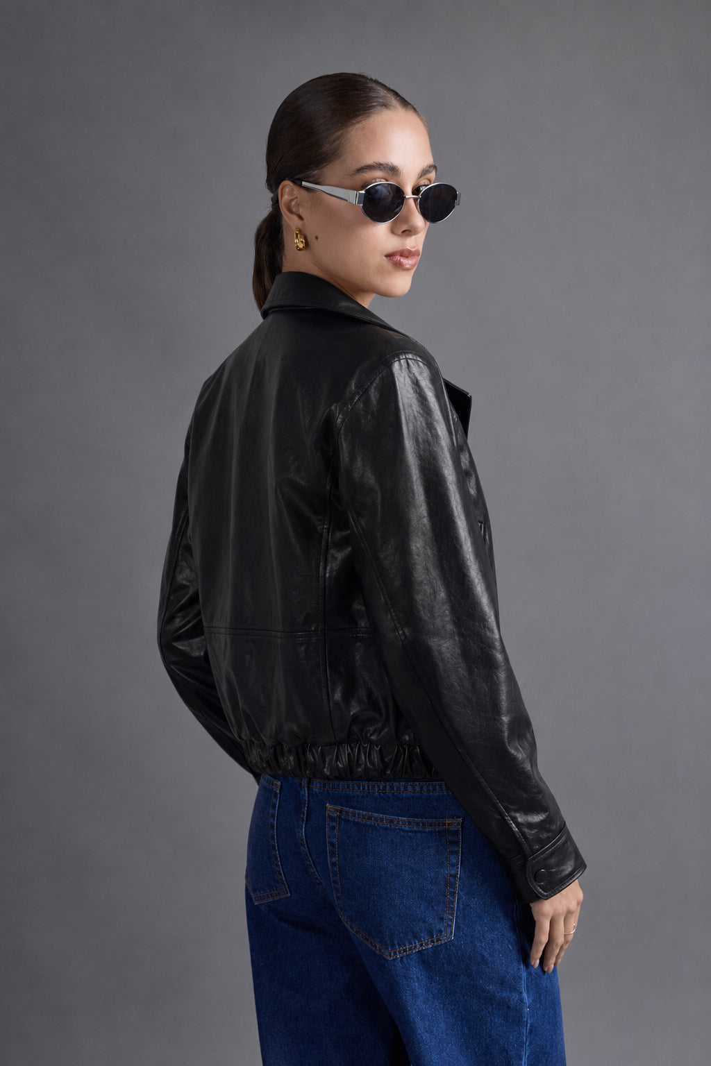 Casaca Bomber Leather - Negro