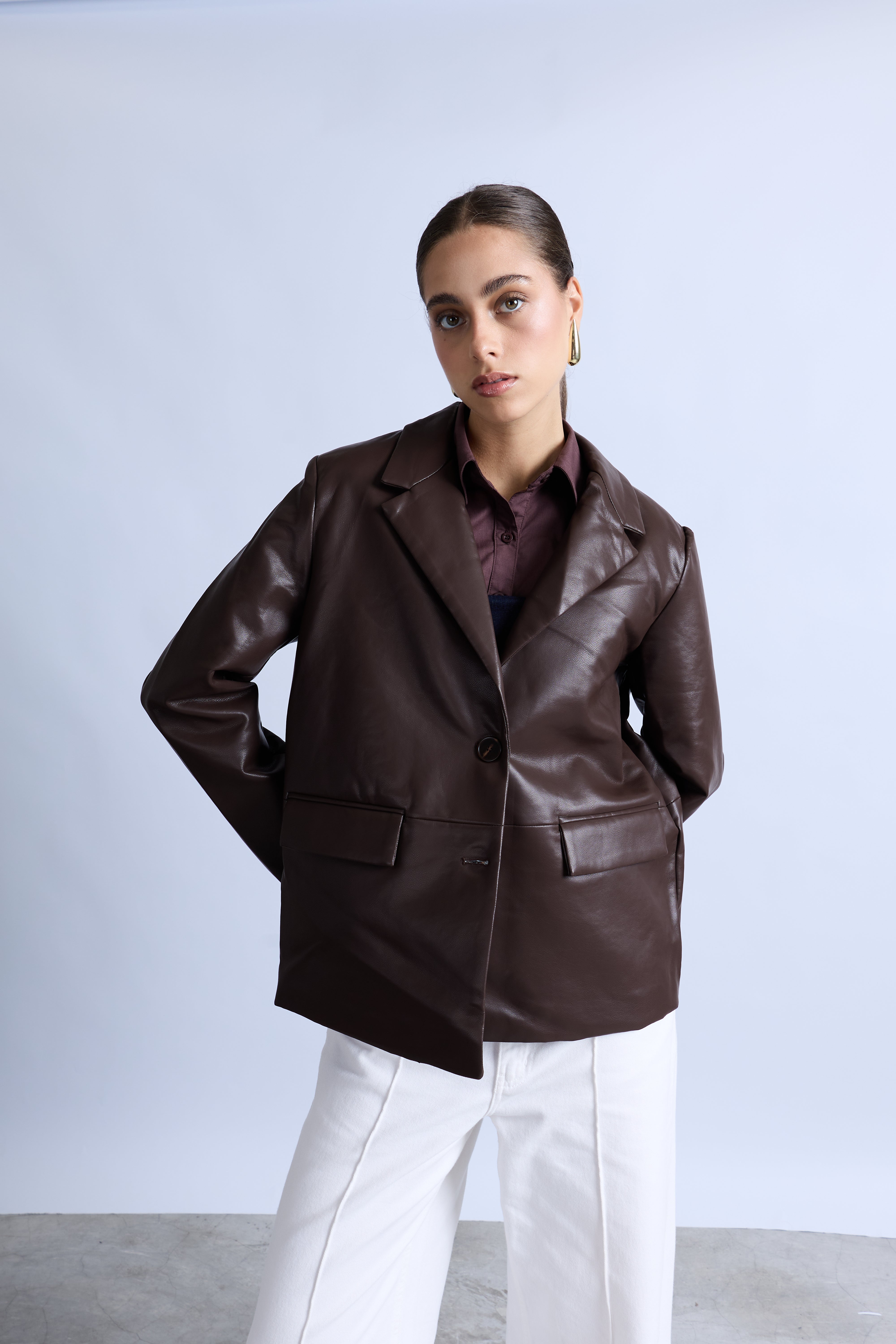 Blazer Leather Oversize - Marrón