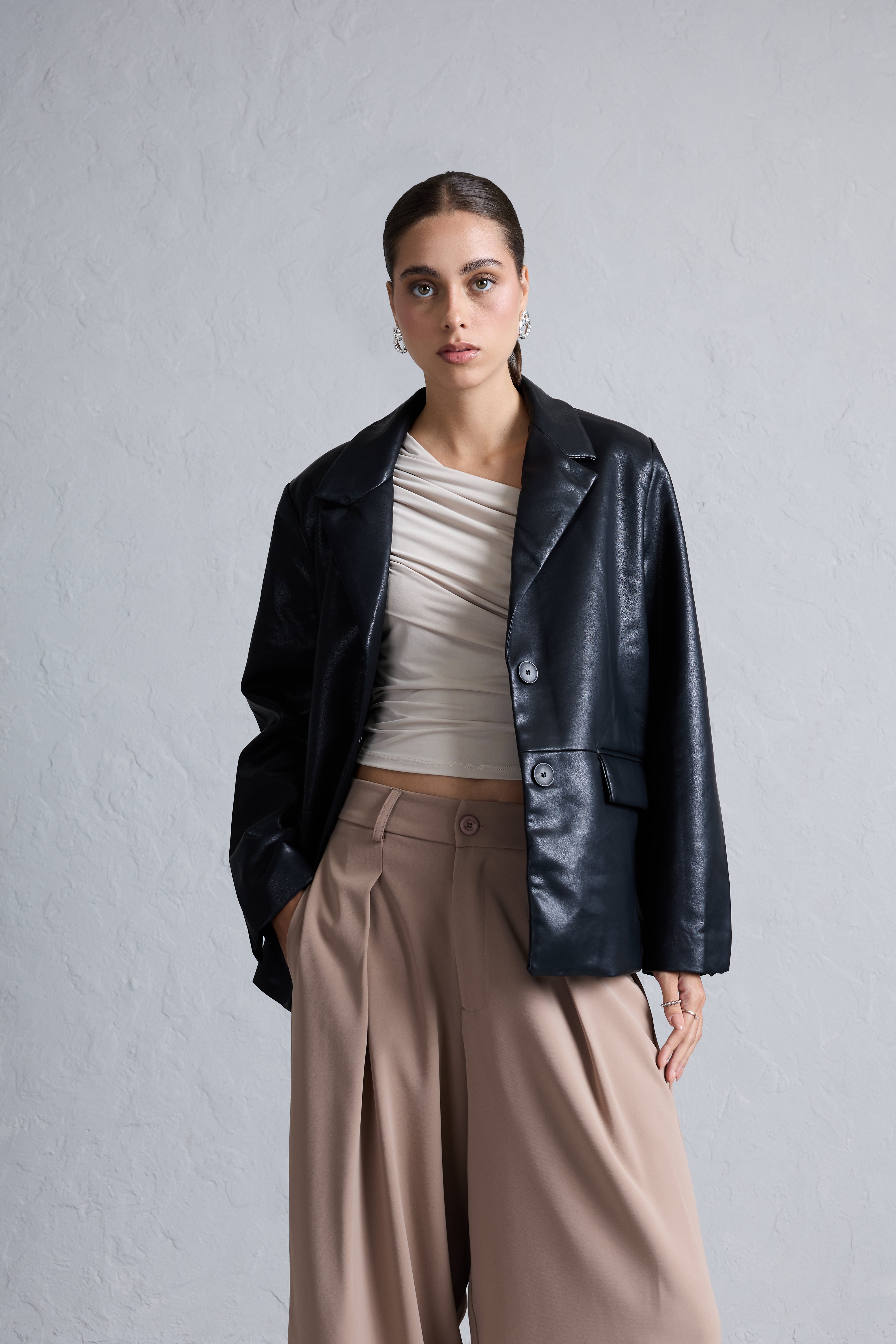 Blazer Leather Oversize - Negro