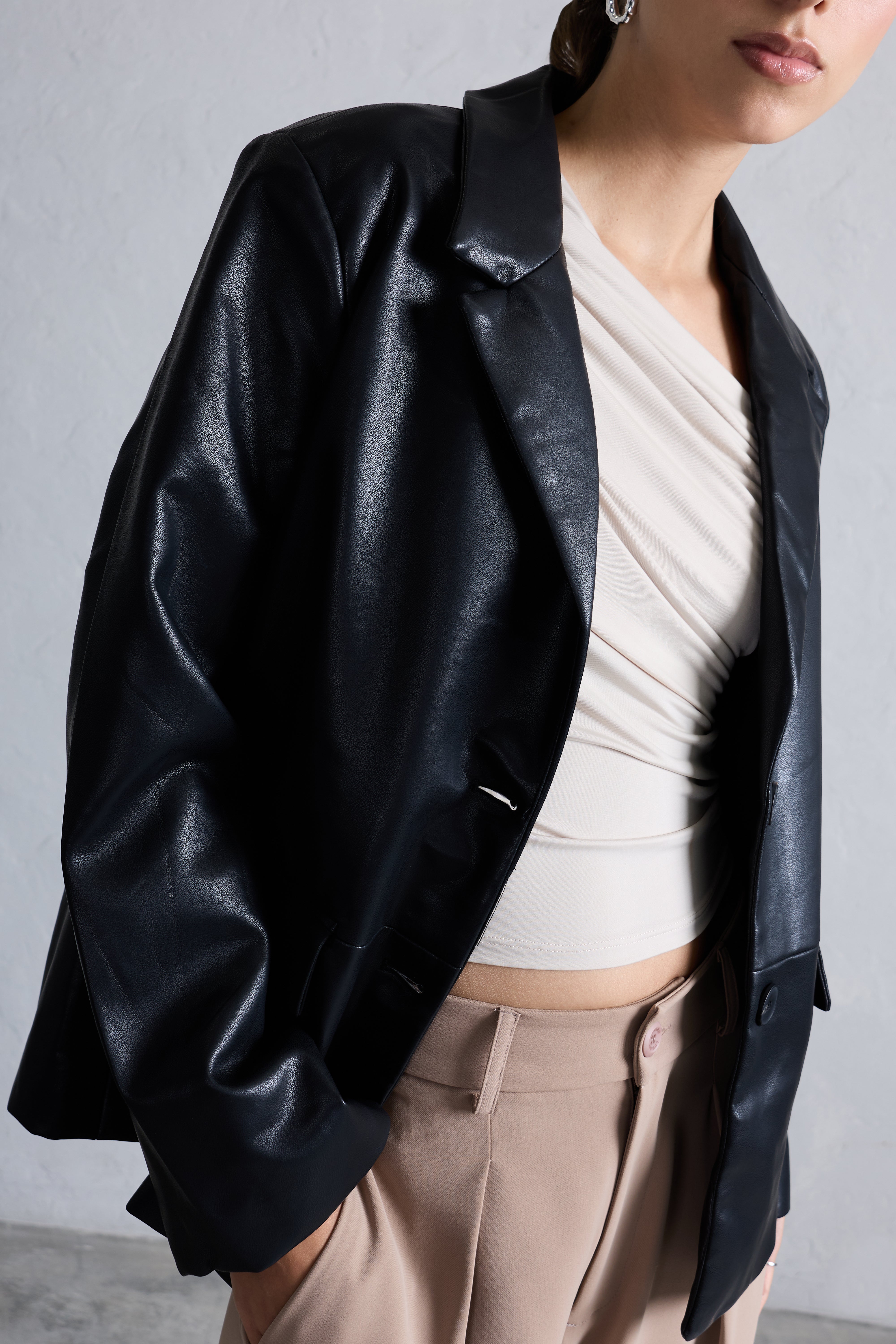 Blazer Leather Oversize - Negro