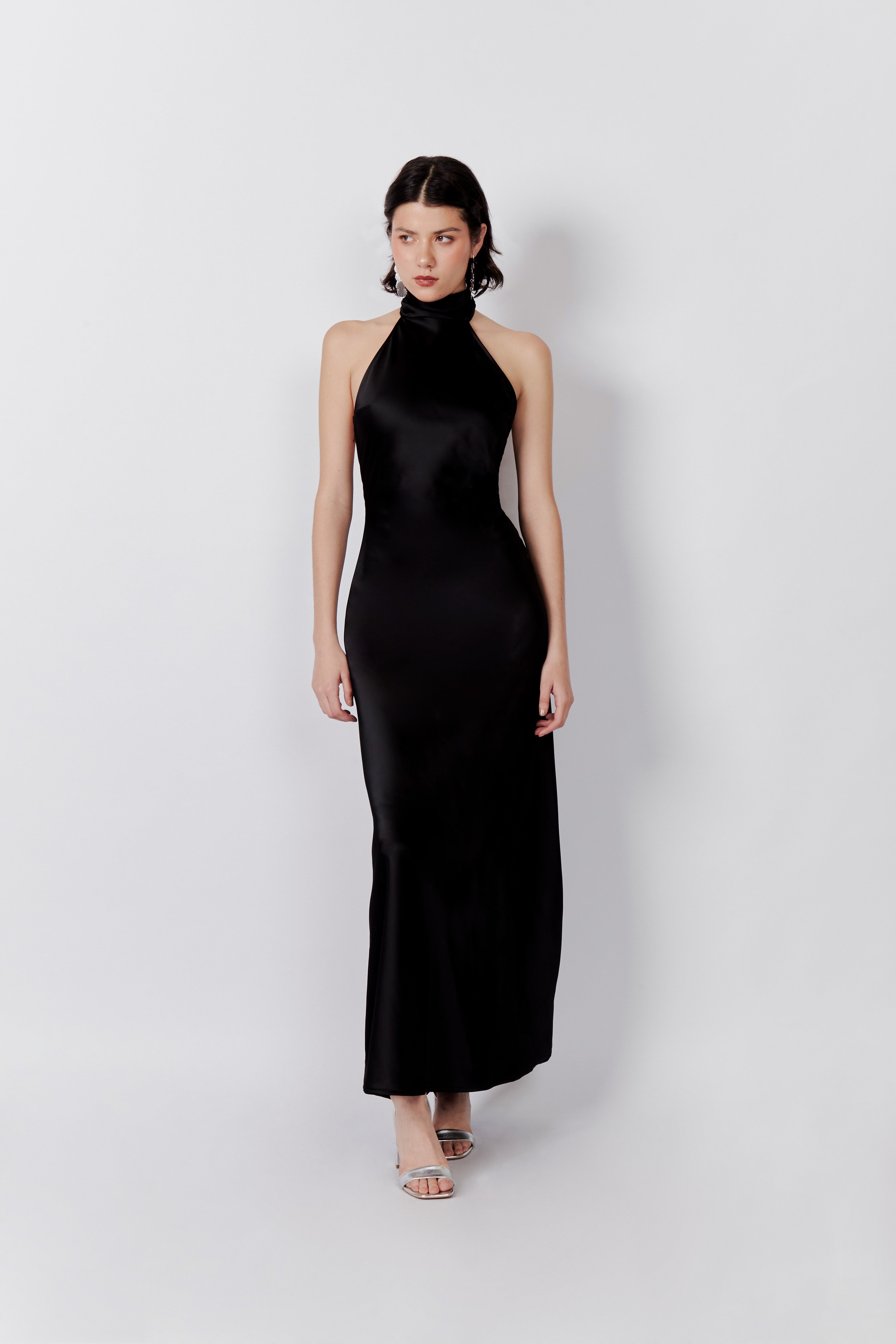 Vestido Largo Cuello Halter - Negro