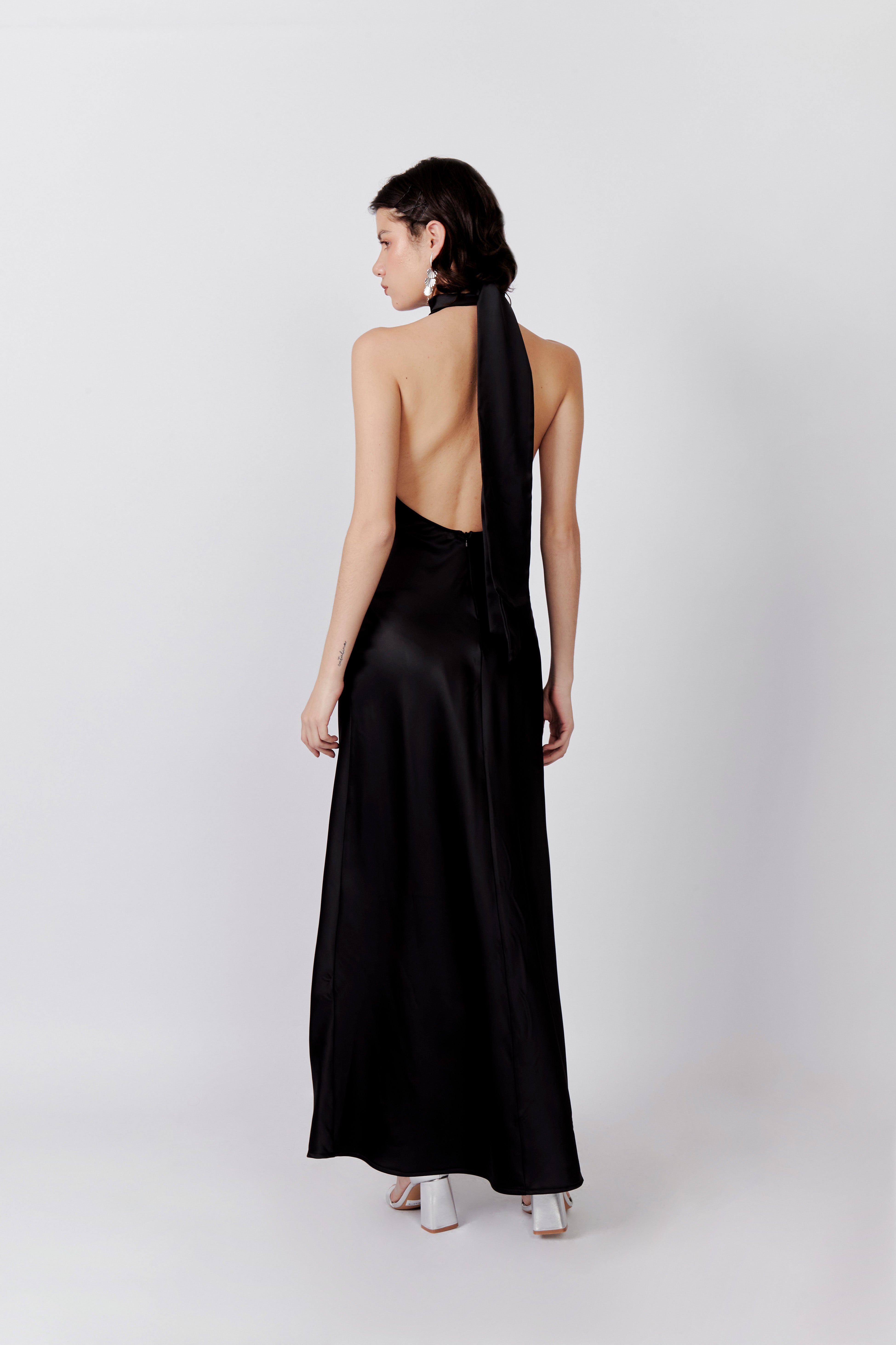 Vestido Largo Cuello Halter - Negro