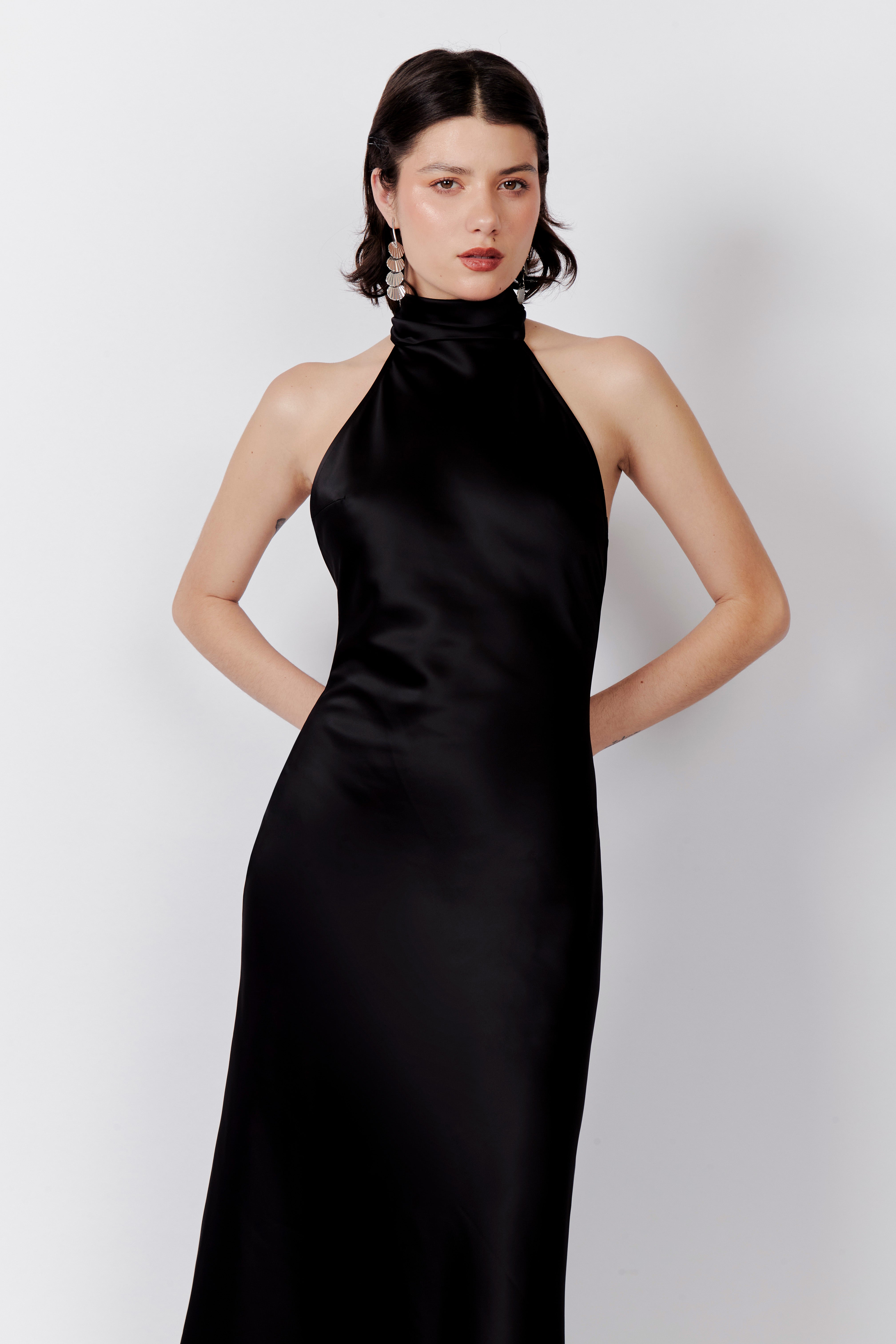 Vestido Largo Cuello Halter - Negro