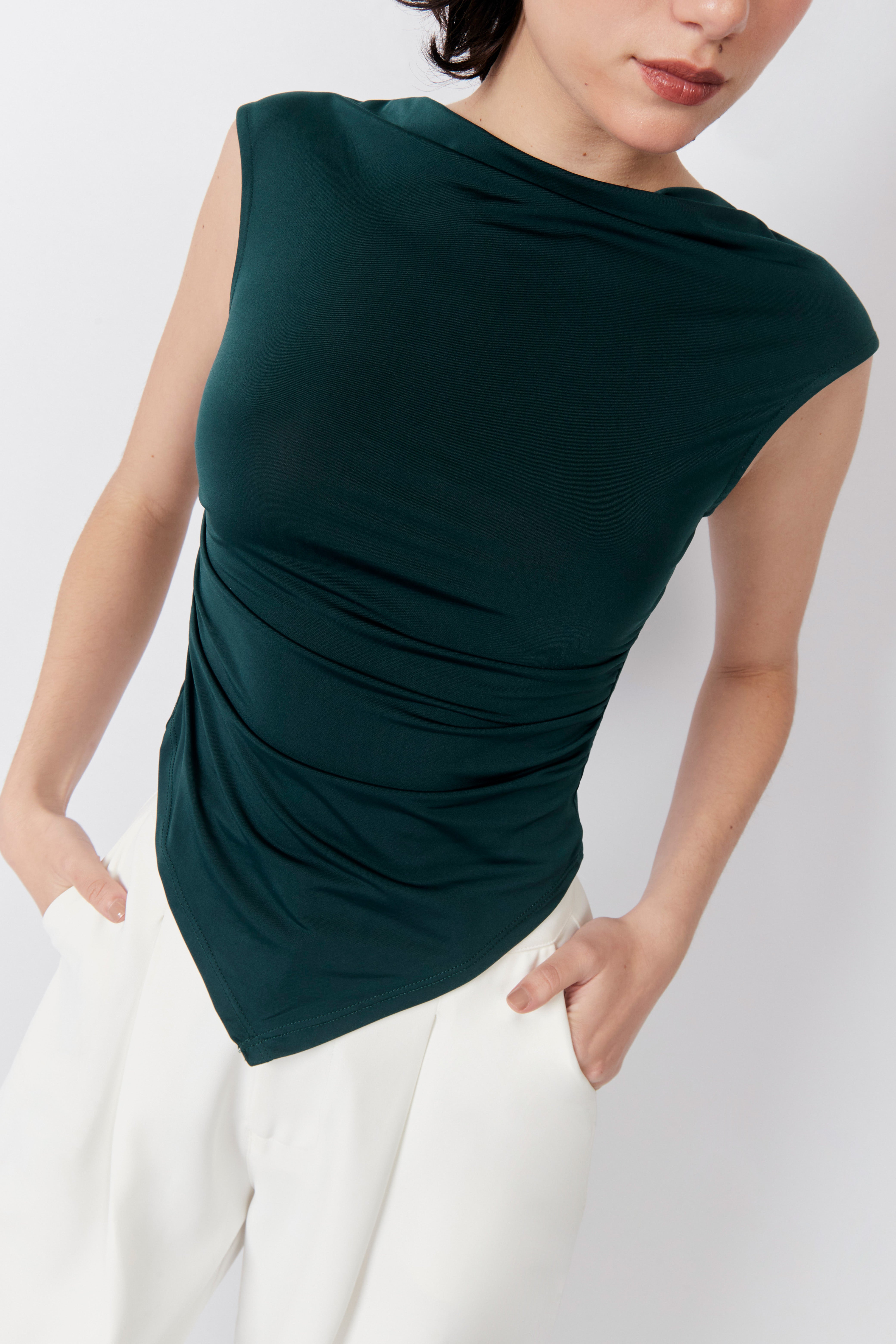 Top Drapeado en Punta - Verde Botella