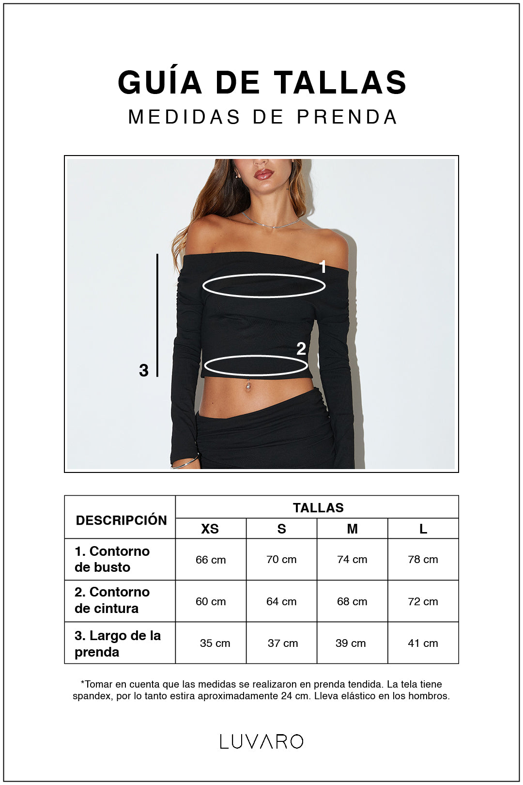 Guía de tallas de Top Strapless Fruncido - Chocolate